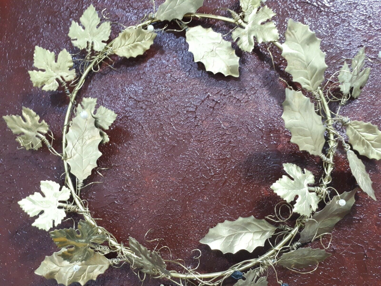 Wreath Handmade Metal Brass With Olive Leaves 40 X 40 X 4 Unique on Panel