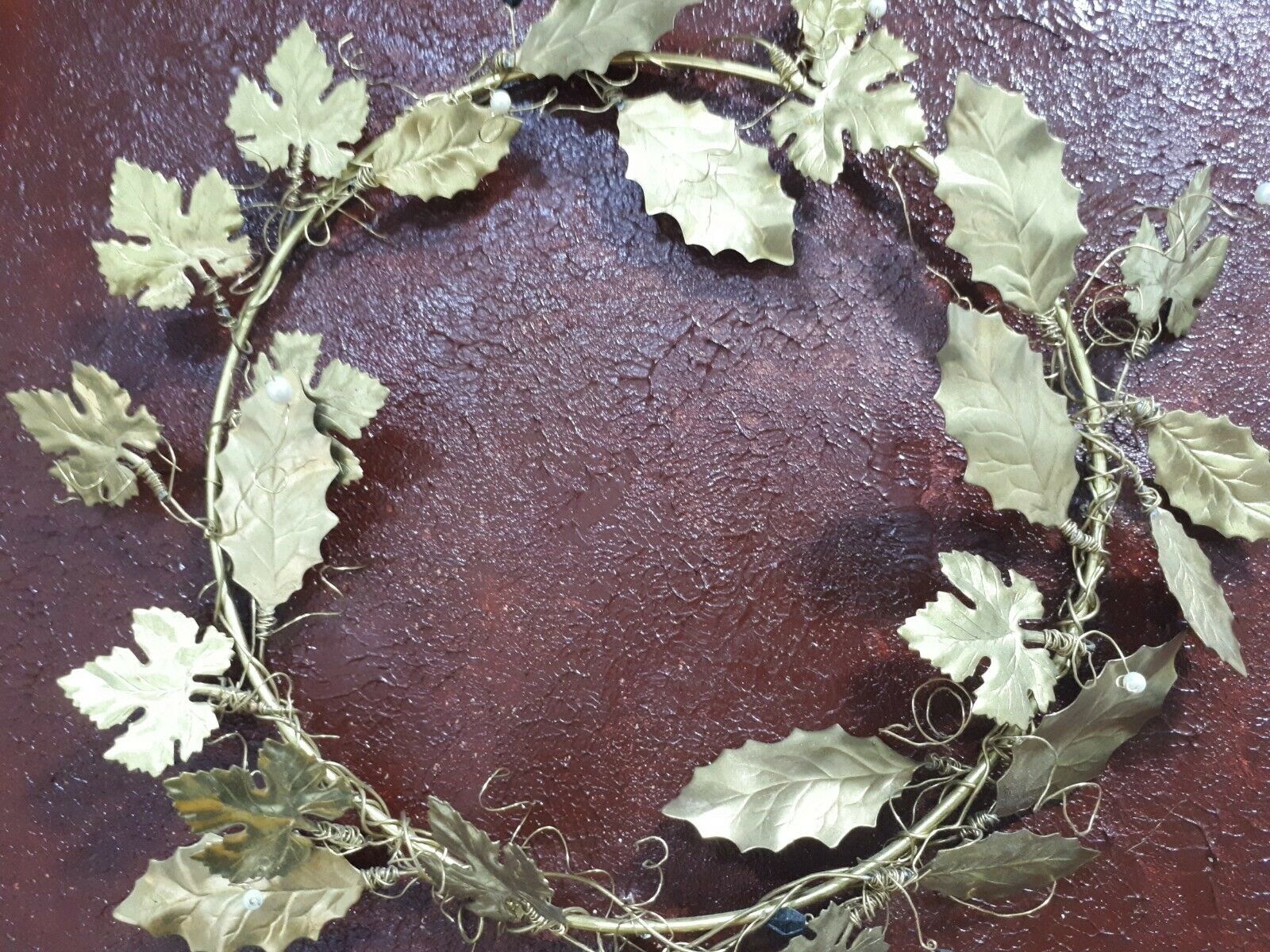 Wreath Handmade Metal Brass Olive Leaves - Vanas Collection