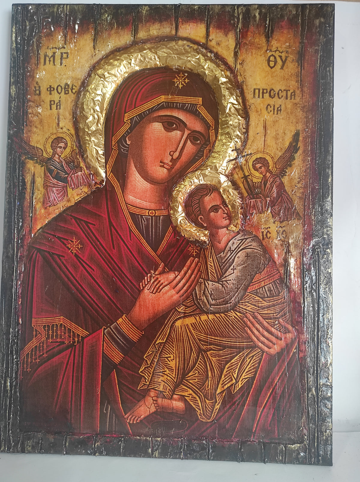 Orthodox Virgin Mary icon by VanasCollection featuring the Greek Orthodox Mother of God on wood, a spiritual Christian gift.