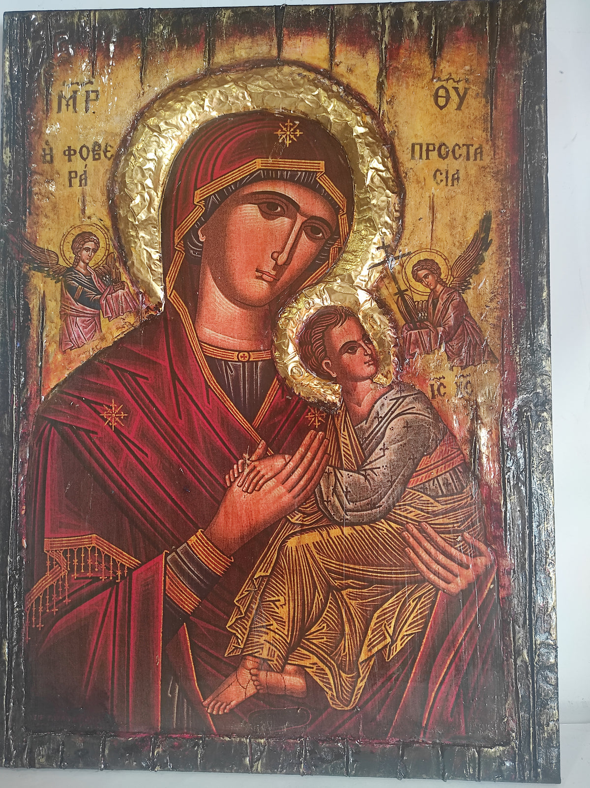 Orthodox Virgin Mary protection icon by VanasCollection, Greek Orthodox Mother of God wooden religious art, Christian spiritual gift