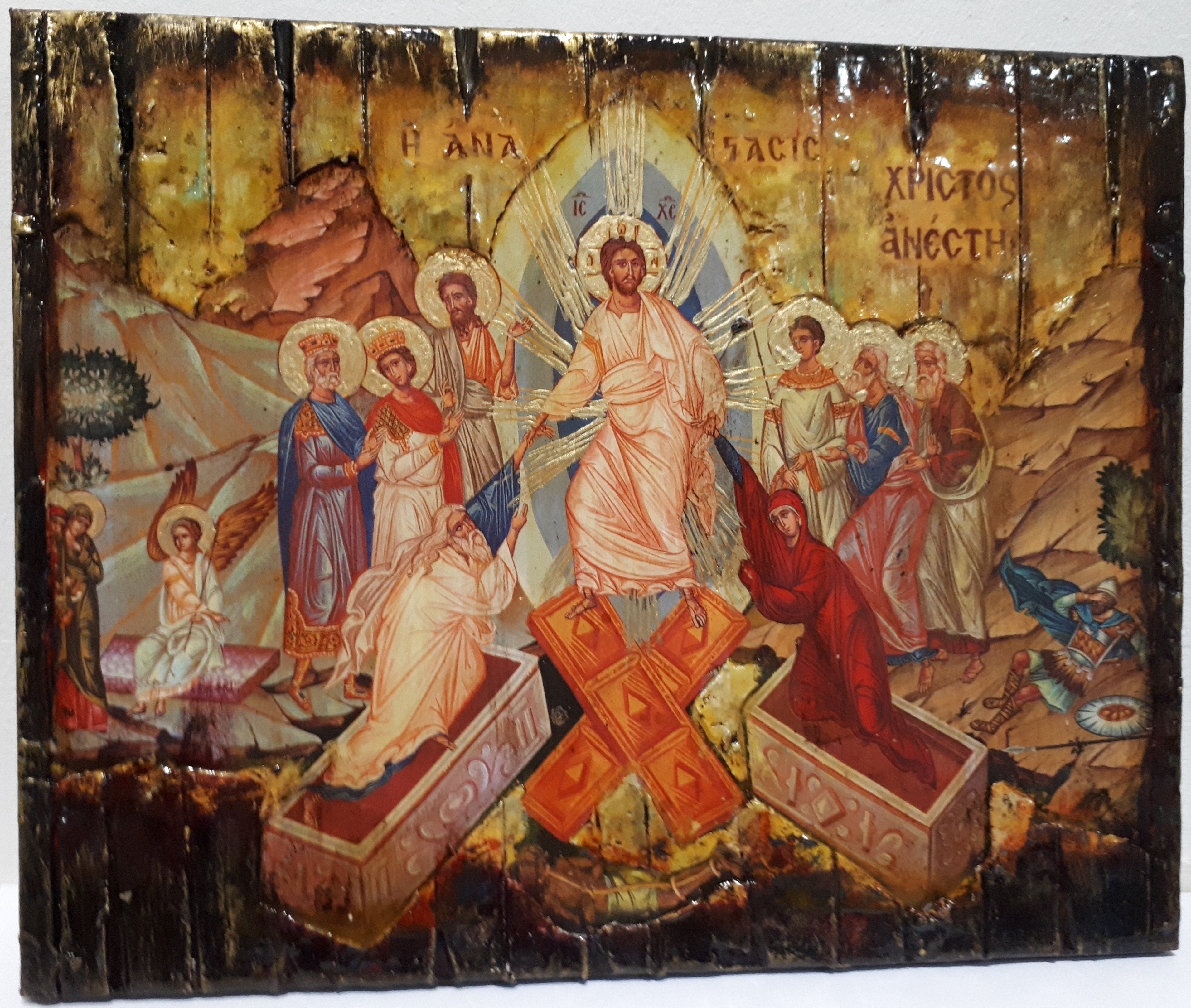 Jesus Christ-The Resurrection of the Lord-Christ is Risen Icon-Greek Orthodox Wood Icons