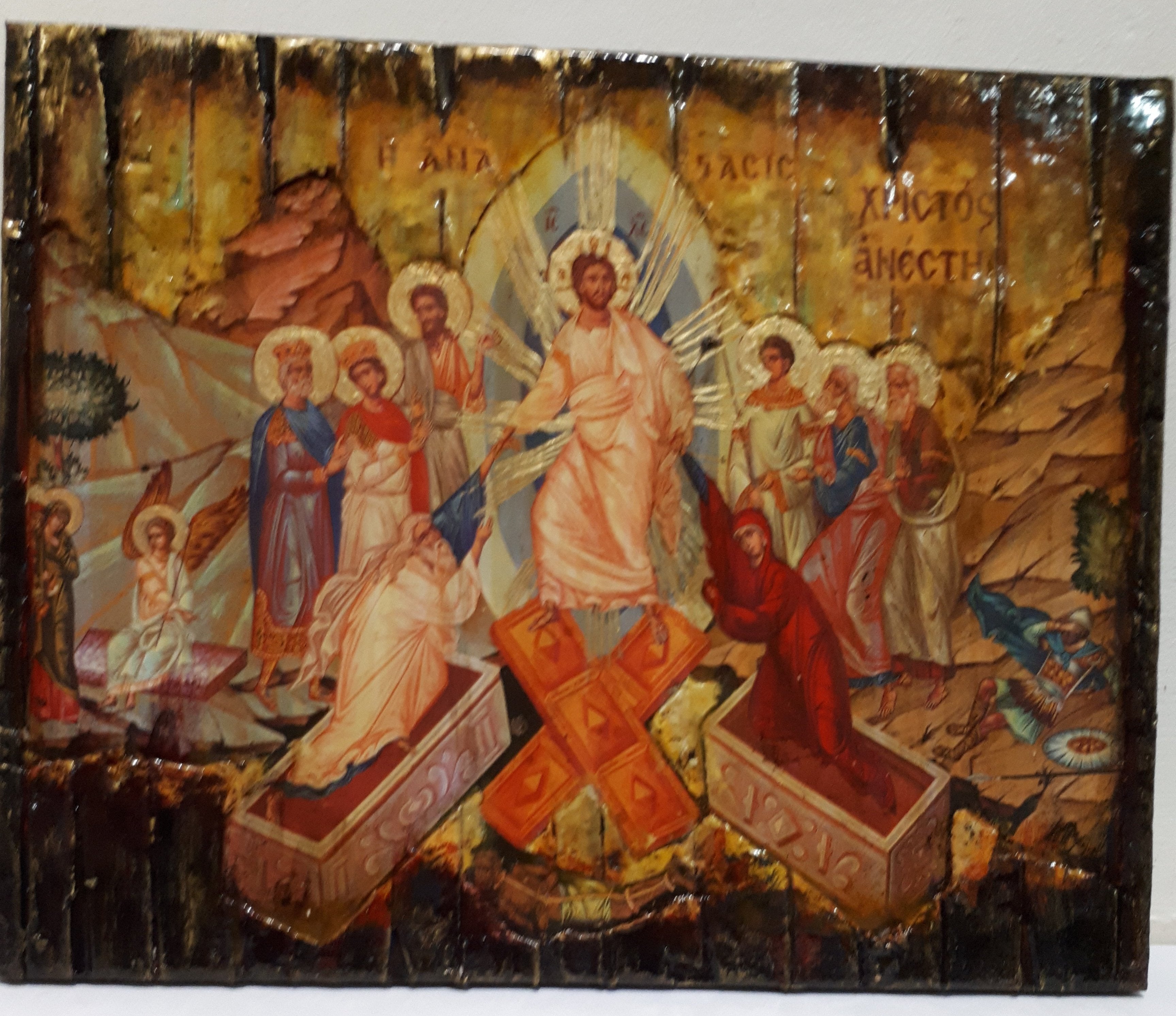 Jesus Christ-The Resurrection of the Lord-Christ is Risen Icon-Greek Orthodox Wood Icons
