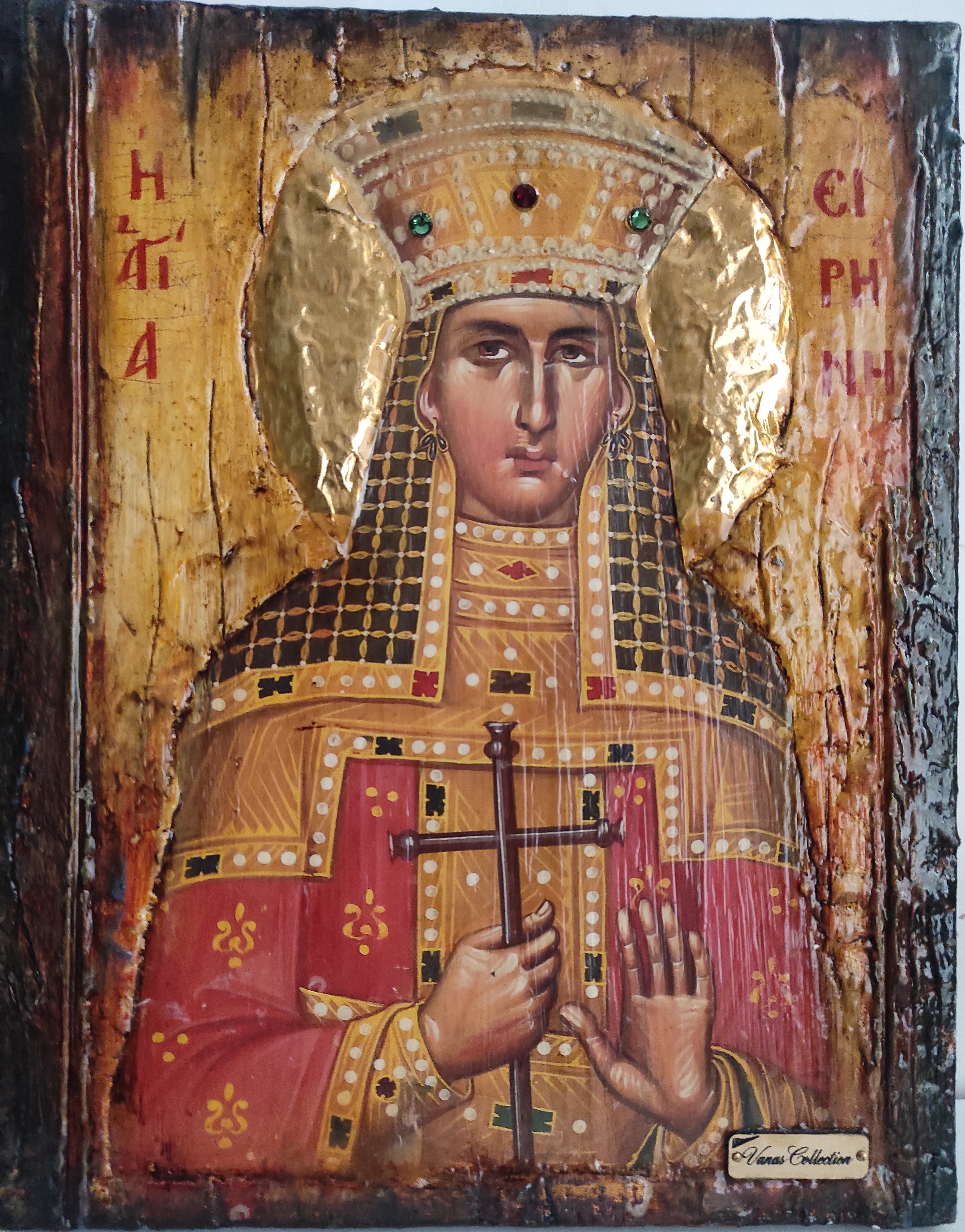 Saint St Irene Irina Santa Irene-Greek Orthodox Icon Handmade Religious Icon Wood