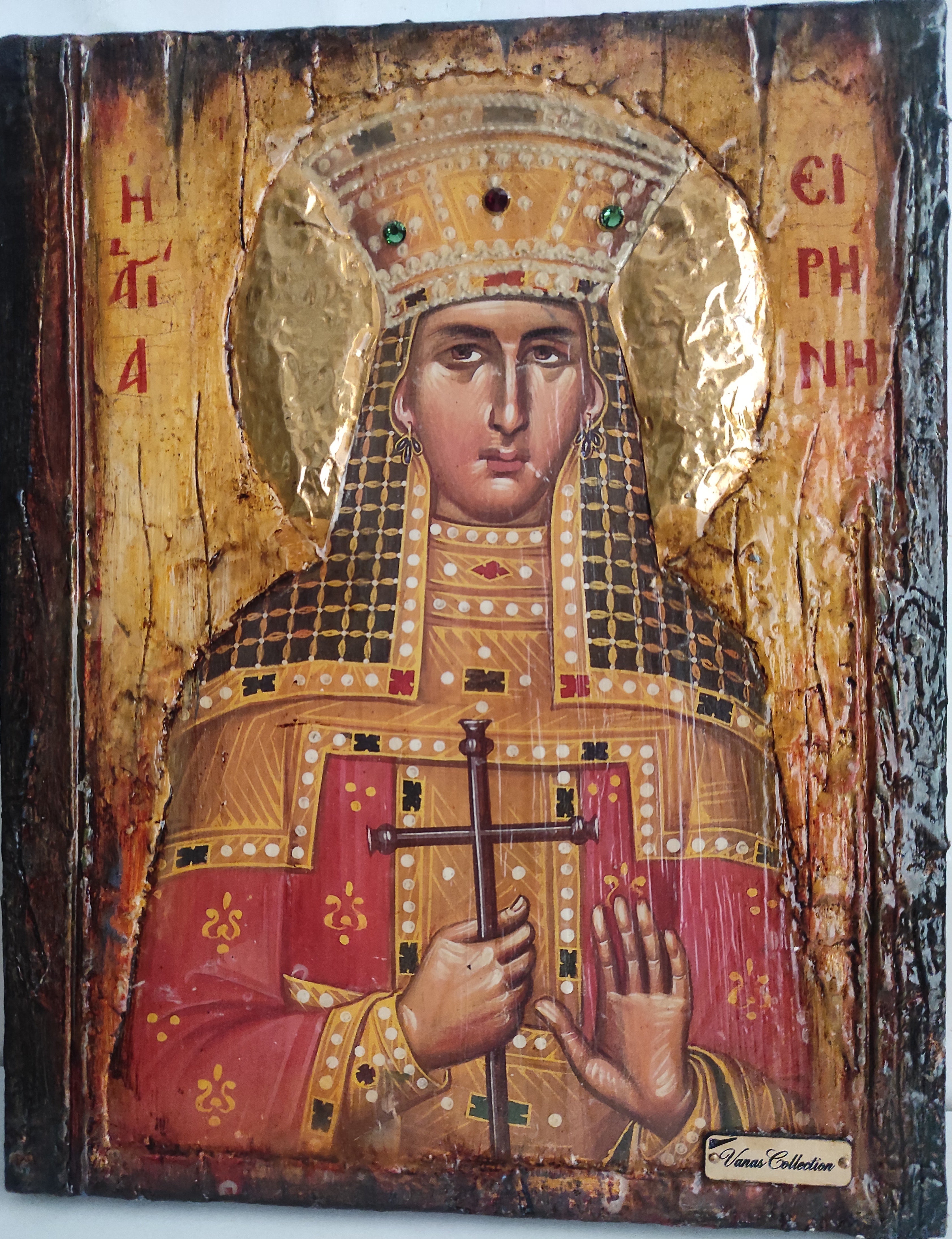 Saint St Irene Irina Santa Irene-Greek Orthodox Icon Handmade Religious Icon Wood