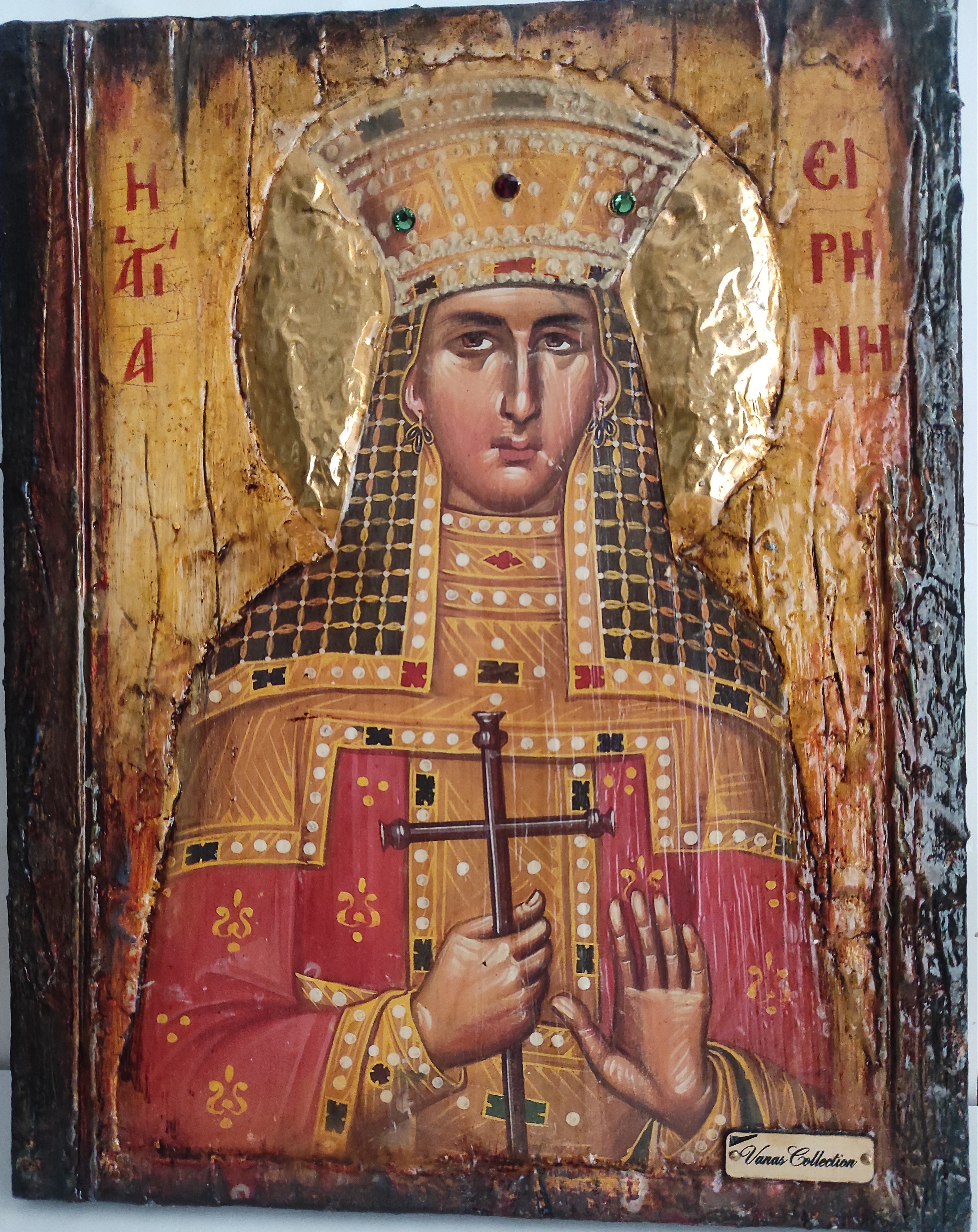 Saint St Irene Irina Santa Irene-Greek Orthodox Icon Handmade Religious Icon Wood