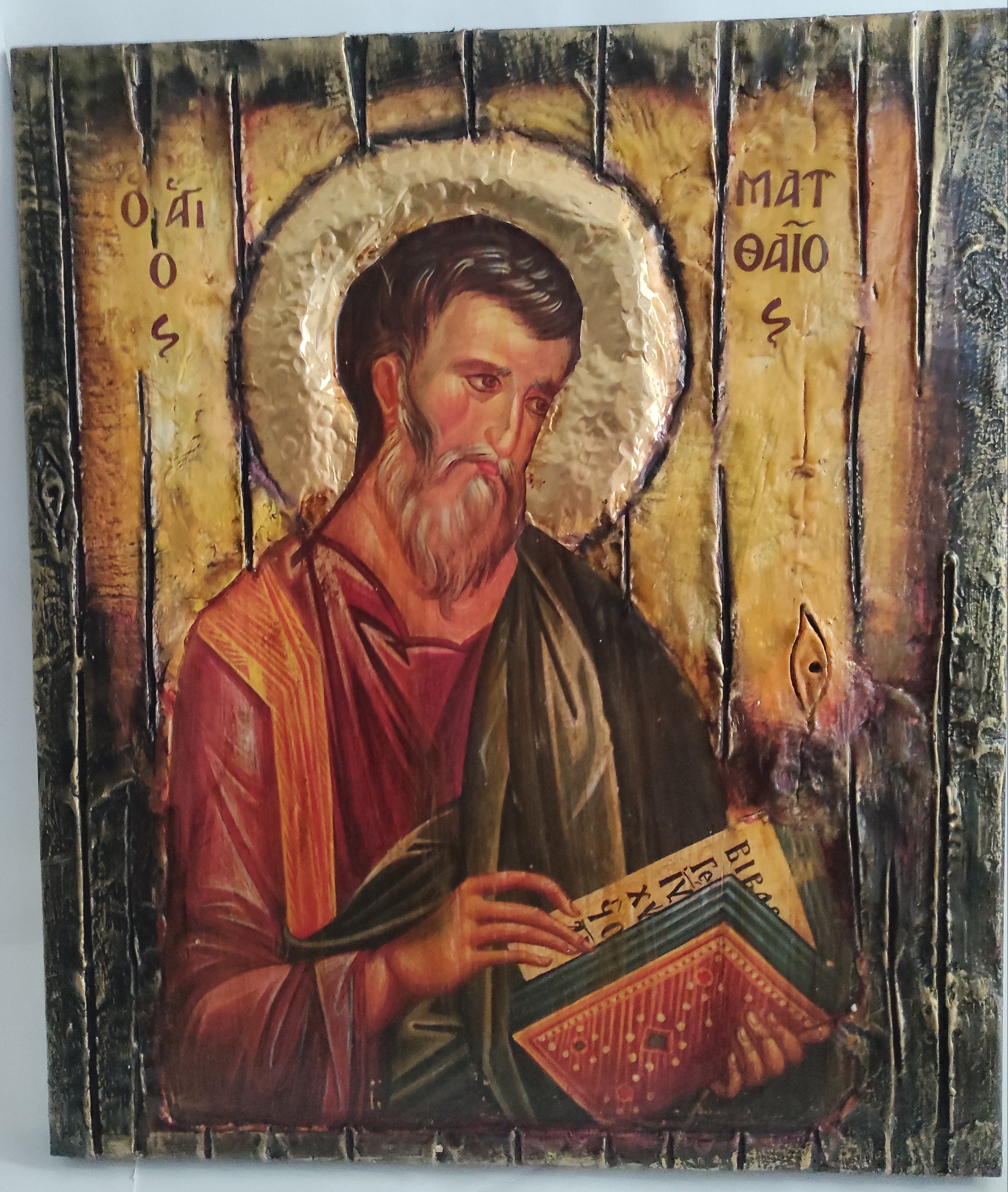 Saint Mathew Icon Wood Handmade Greek Orthodox Mathaios - Vanas Collection