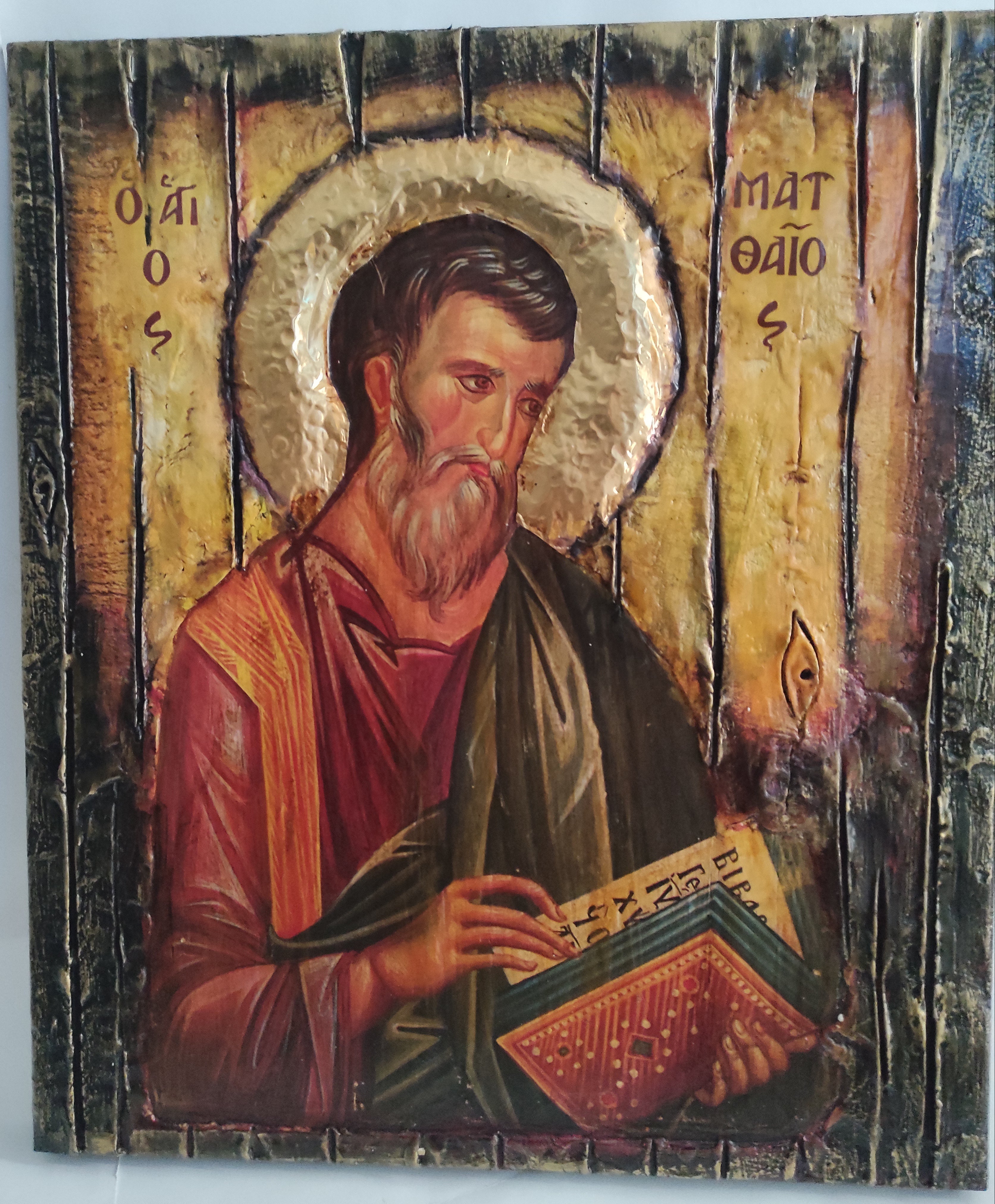Saint Mathew Icon Wood Handmade Greek Orthodox Mathaios - Vanas Collection