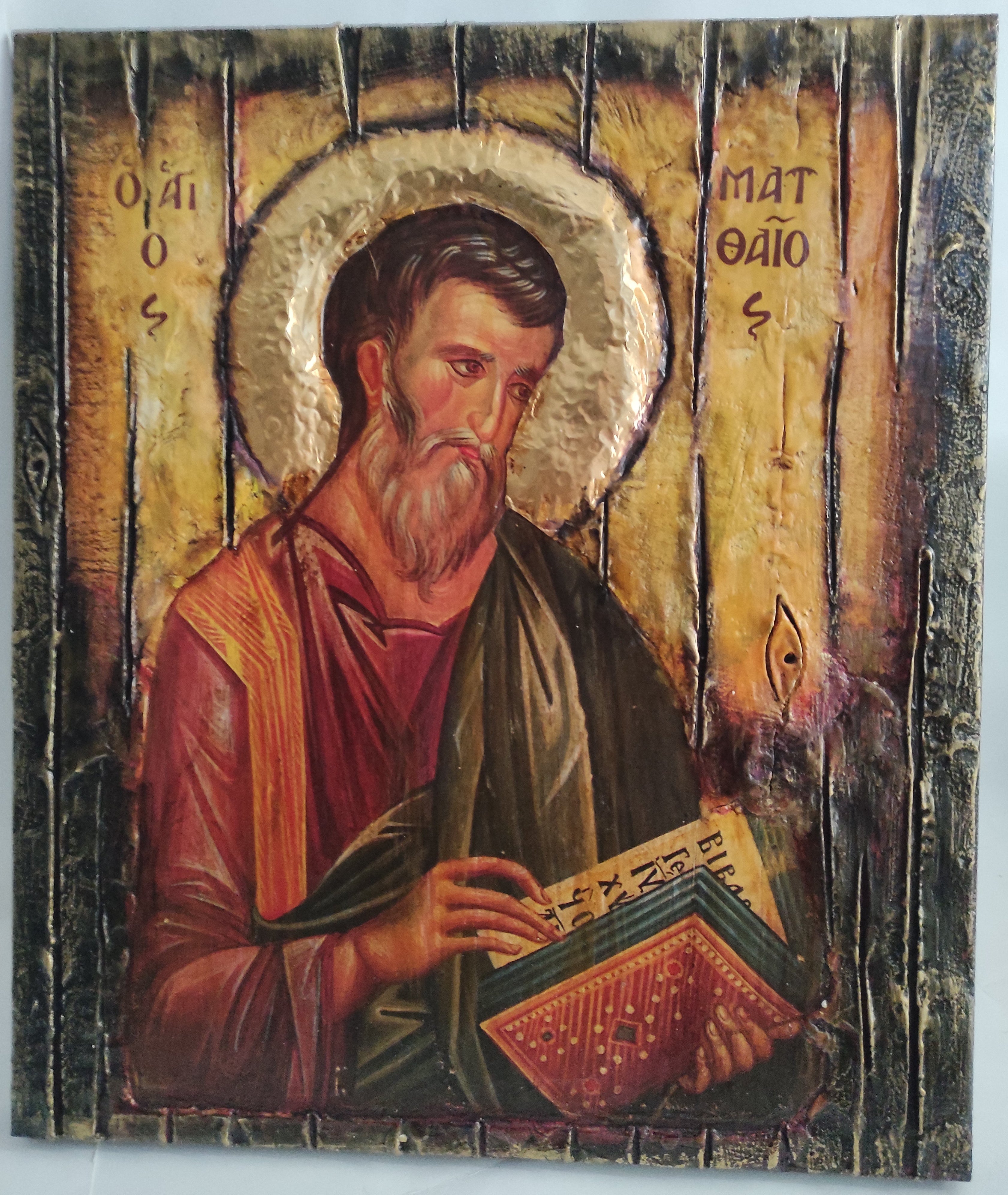 Saint Mathew Icon Wood Handmade Greek Orthodox Mathaios - Vanas Collection