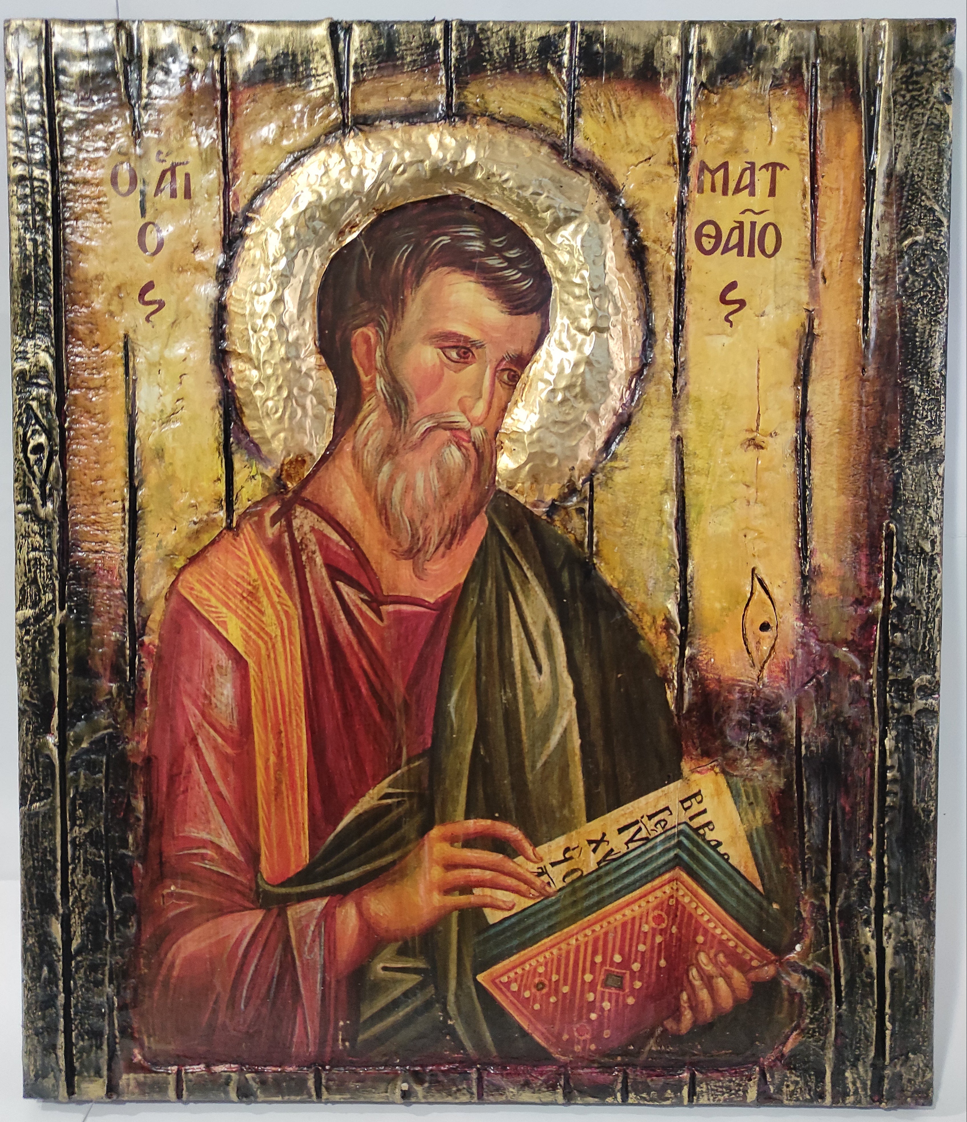 Saint Mathew Icon Wood Handmade Greek Orthodox Mathaios - Vanas Collection