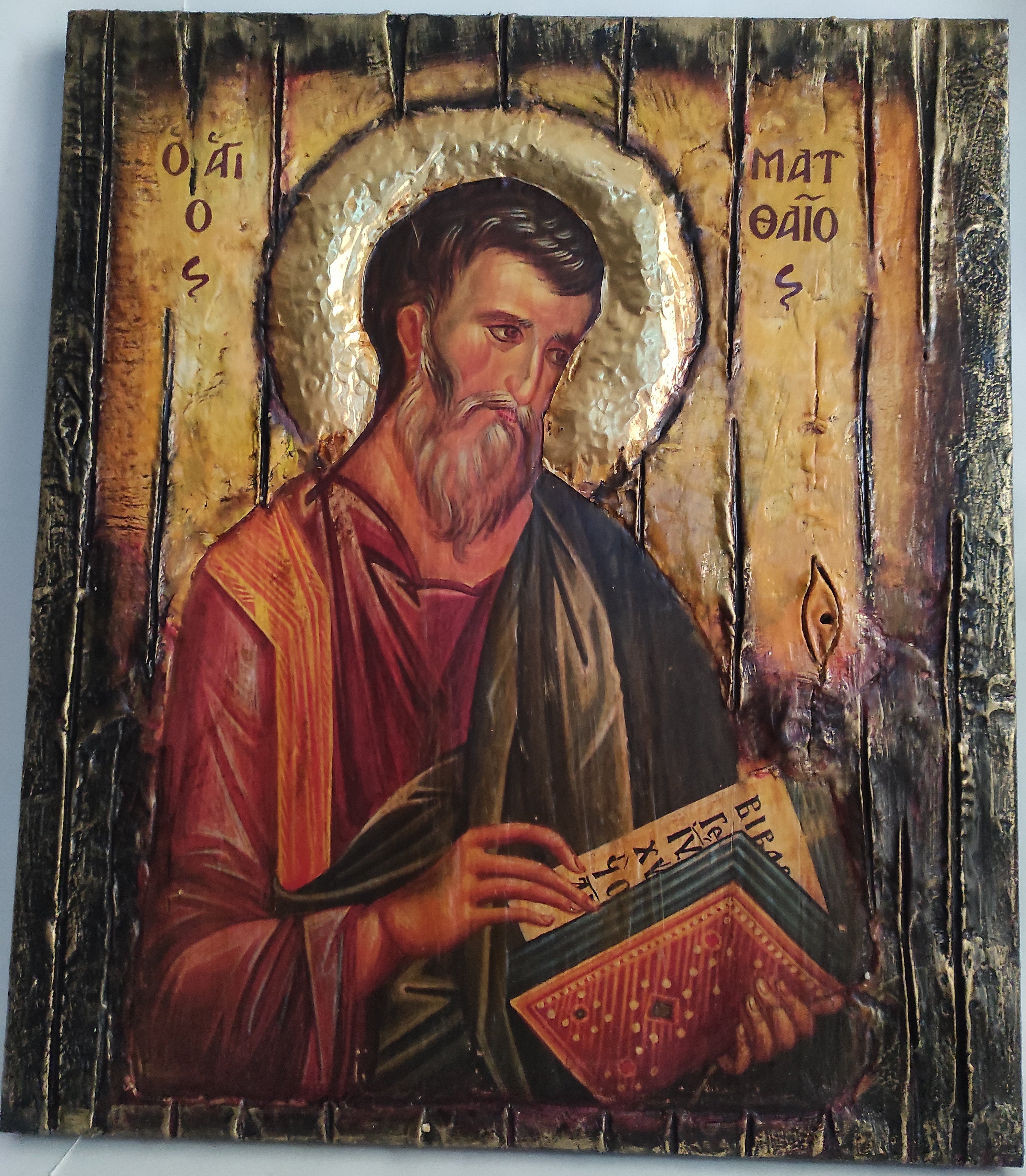 Saint Mathew Icon Wood Handmade Greek Orthodox Mathaios - Vanas Collection