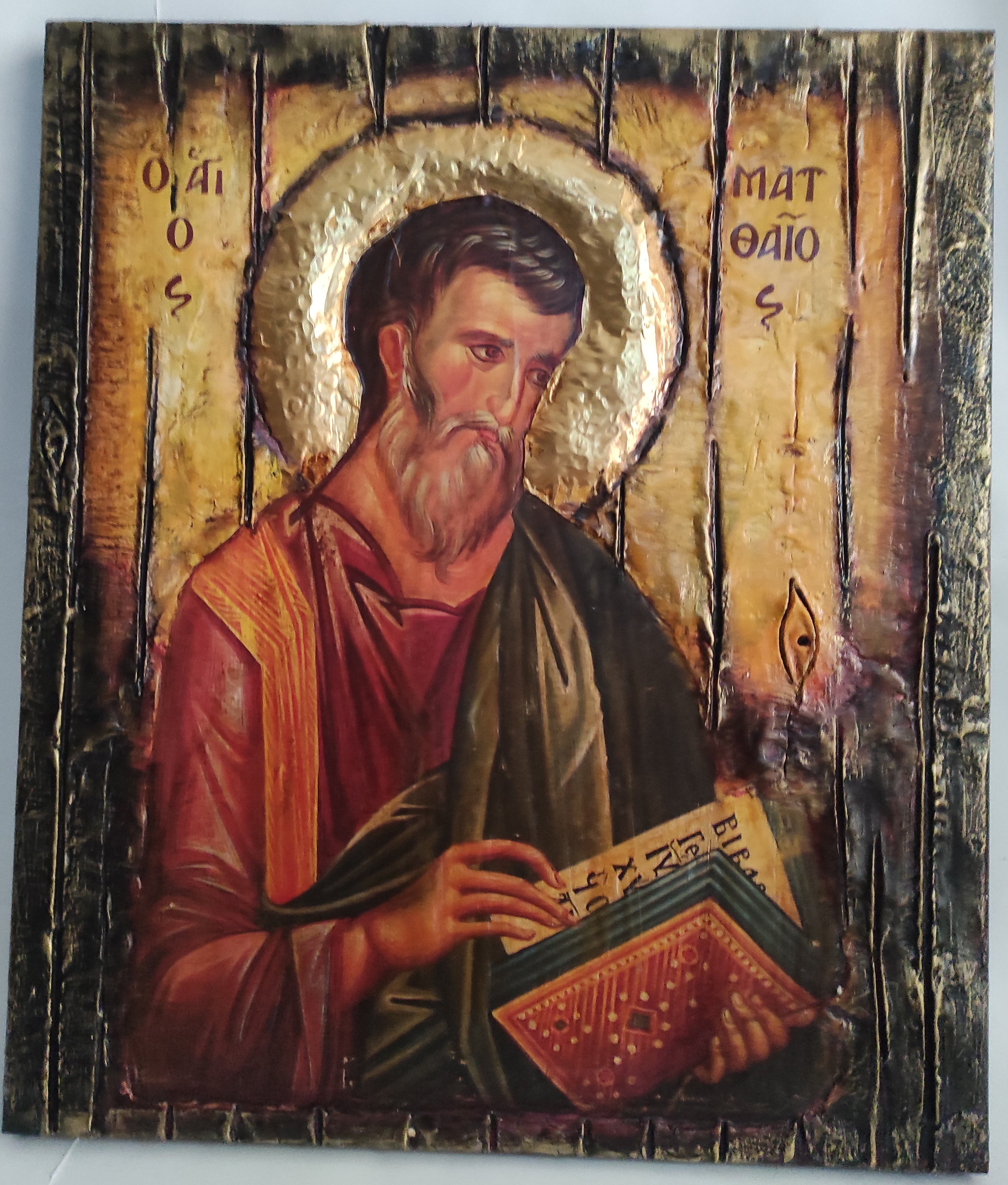 Saint Mathew Icon Wood Handmade Greek Orthodox Mathaios - Vanas Collection