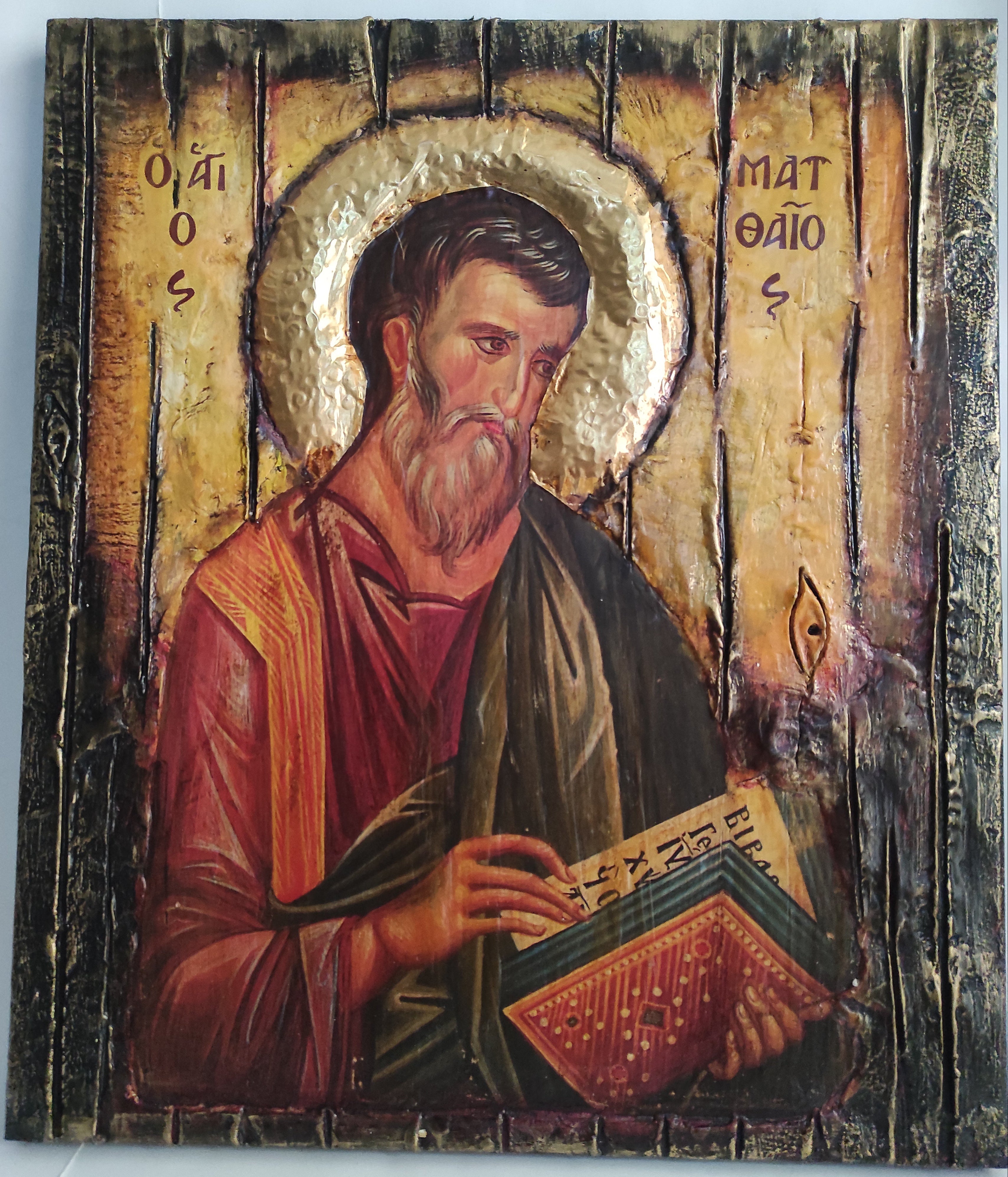 Saint Mathew Icon Wood Handmade Greek Orthodox Mathaios - Vanas Collection