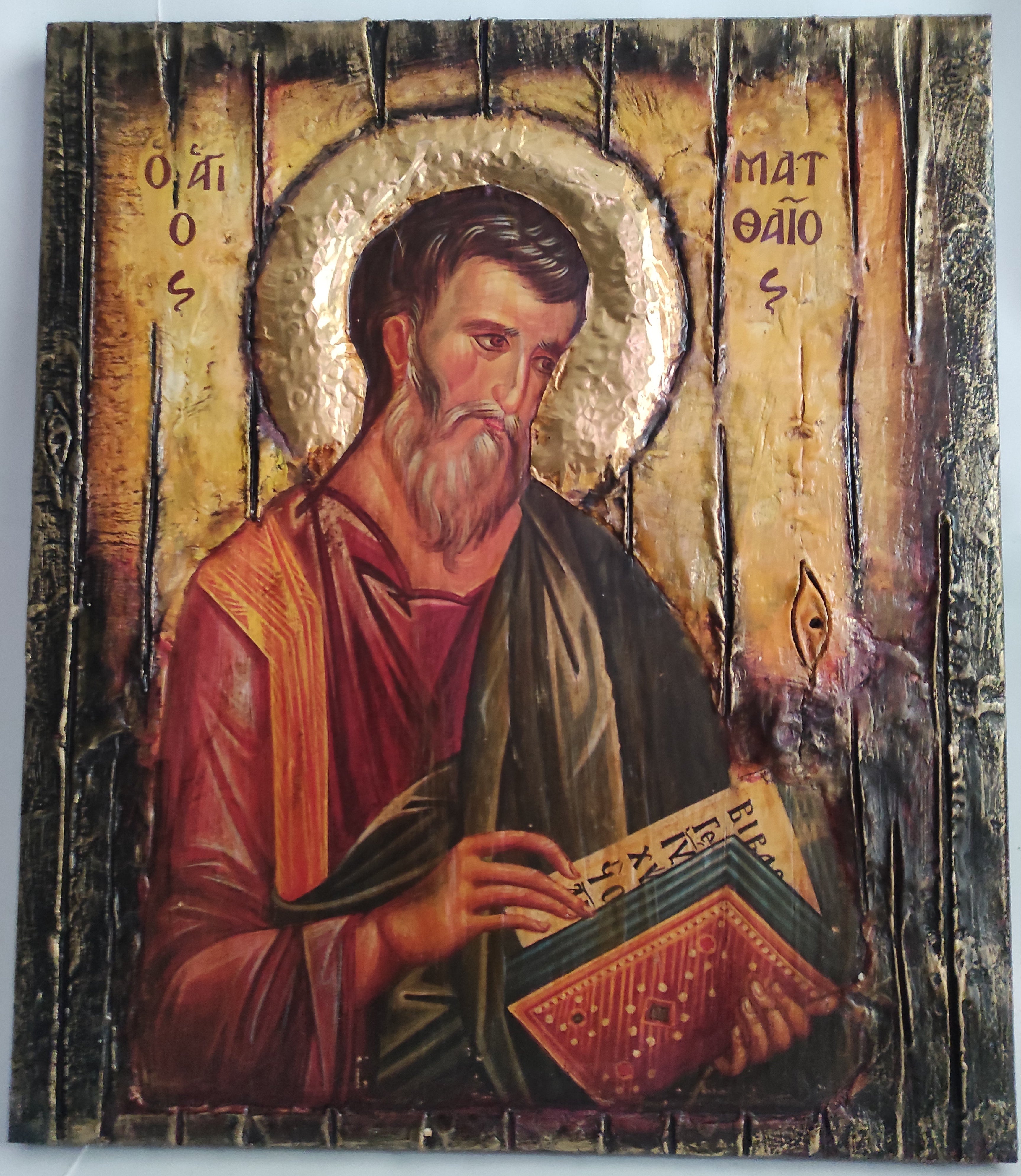 Saint Mathew Icon Wood Handmade Greek Orthodox Mathaios - Vanas Collection