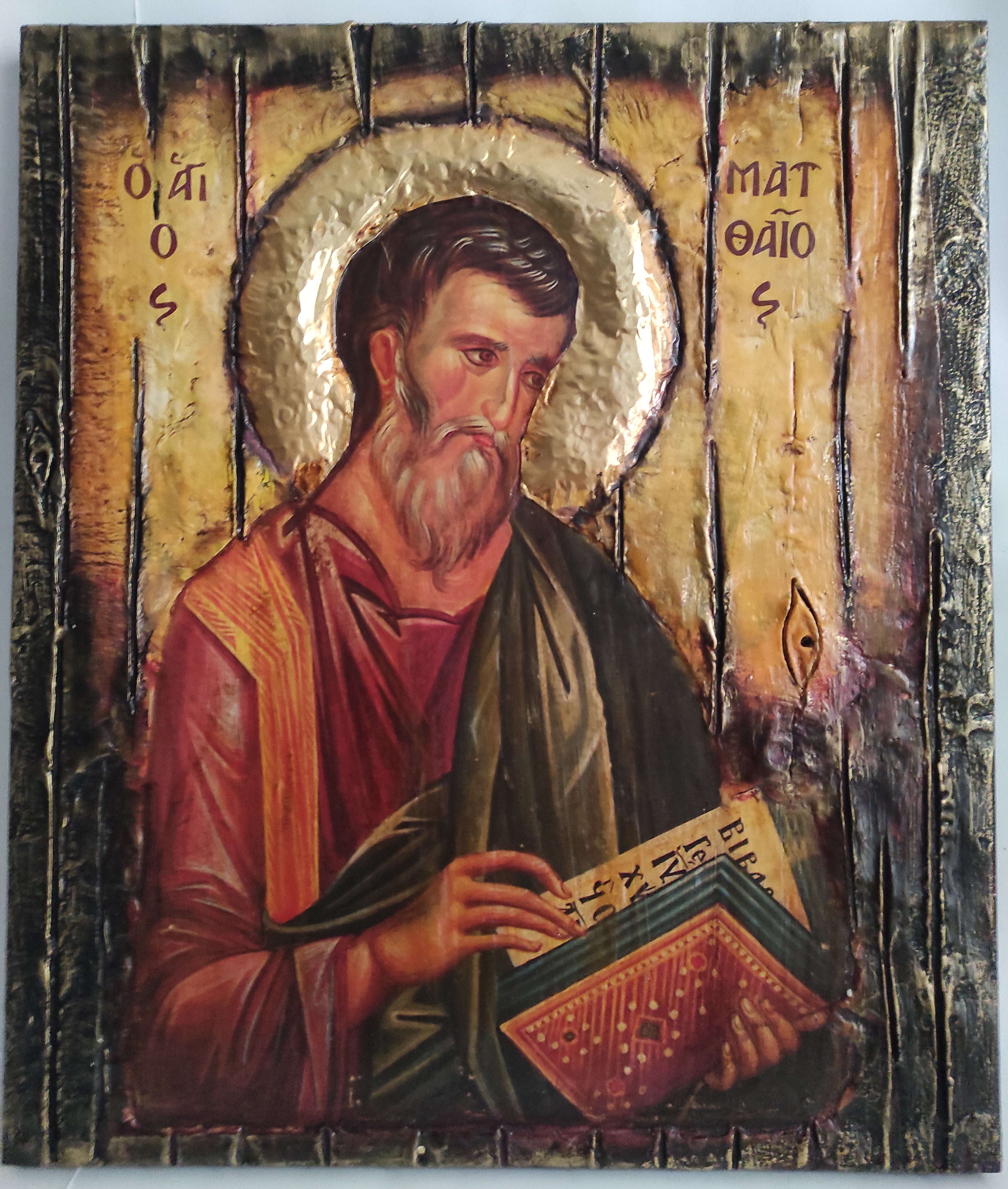 Saint Mathew Icon Wood Handmade Greek Orthodox Mathaios - Vanas Collection