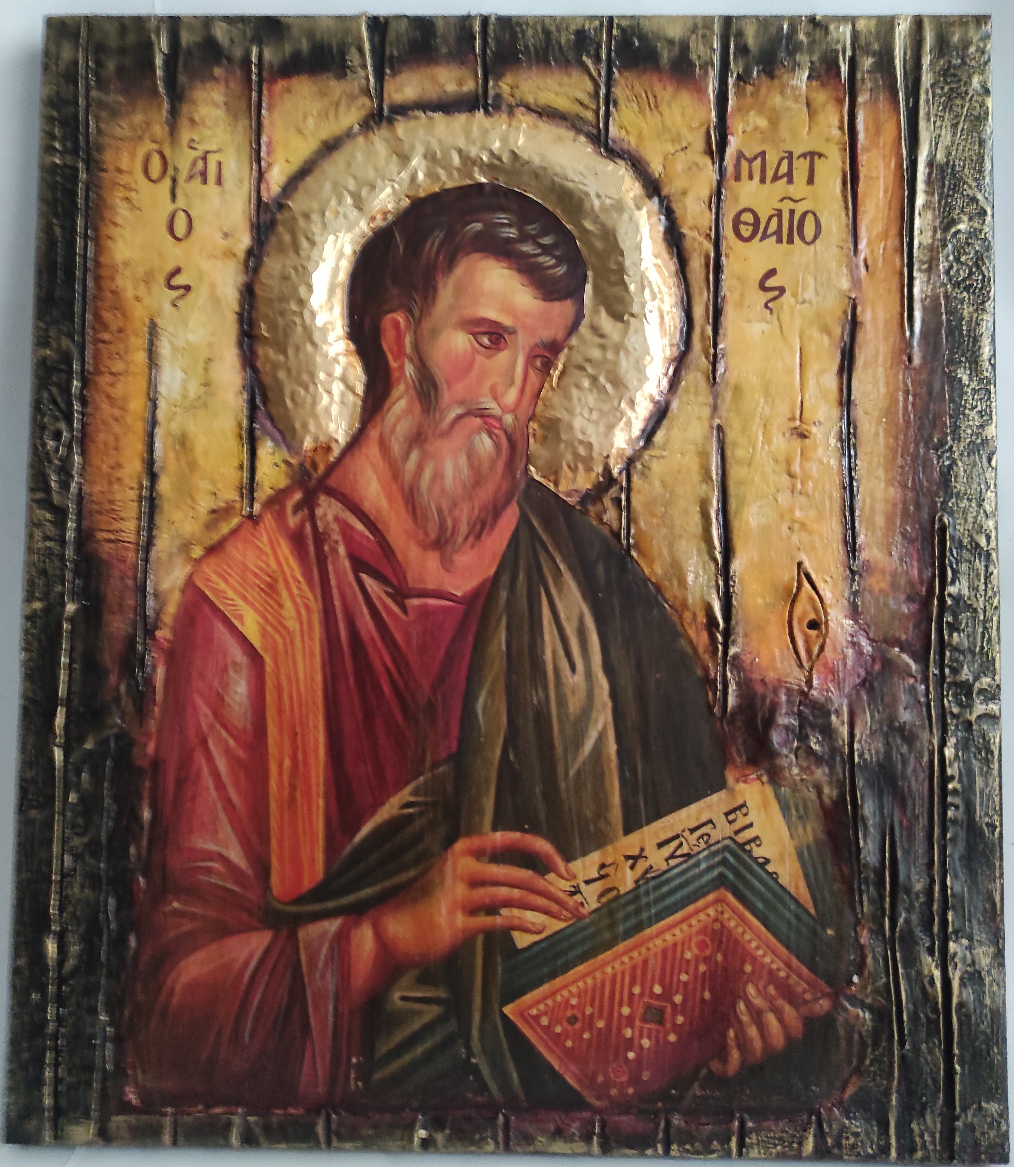Saint Mathew Icon Wood Handmade Greek Orthodox Mathaios - Vanas Collection