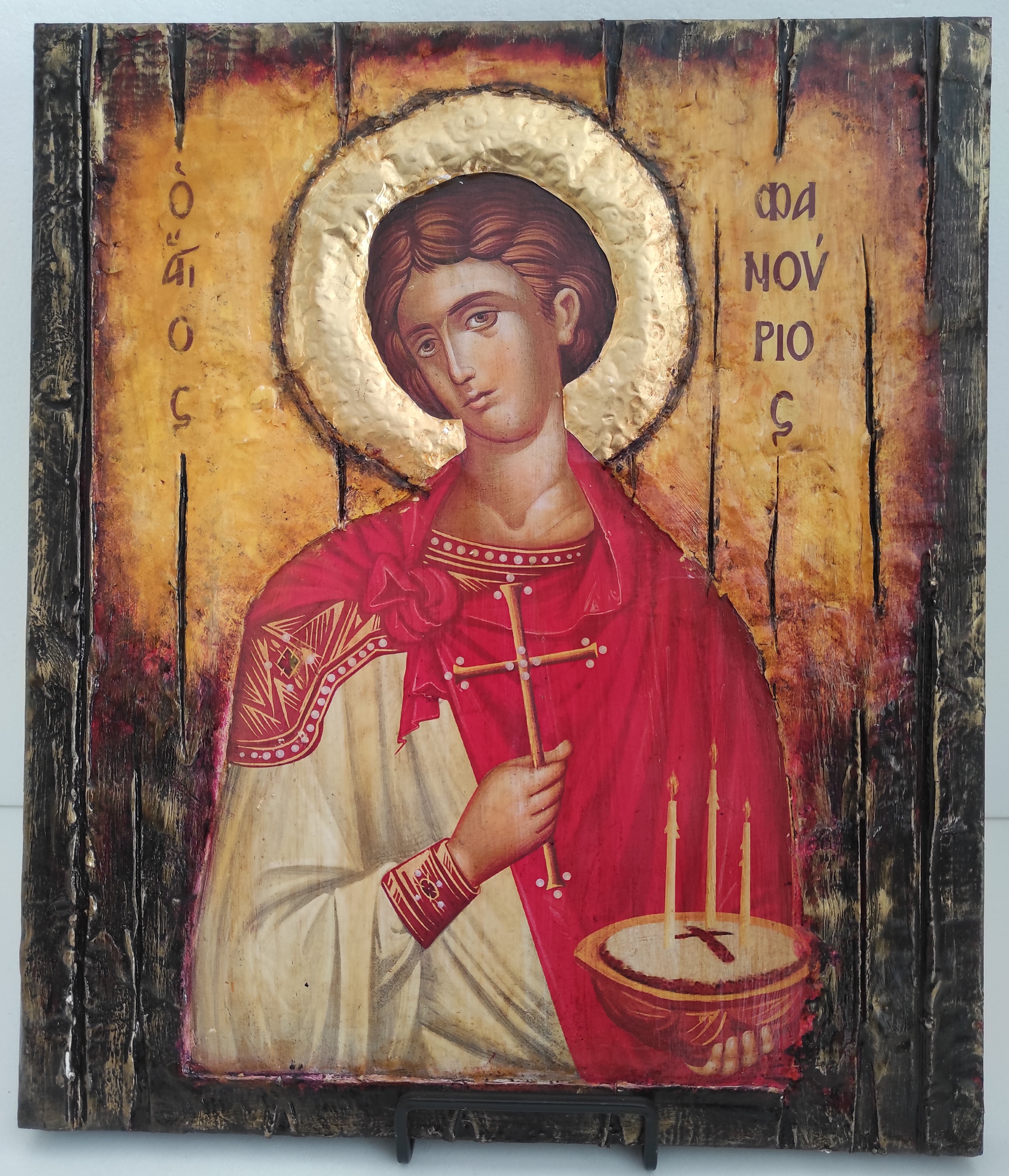 Saint Phanourios Greek Orthodox Icon - Handmade Byzantine Art - Vanas Collection