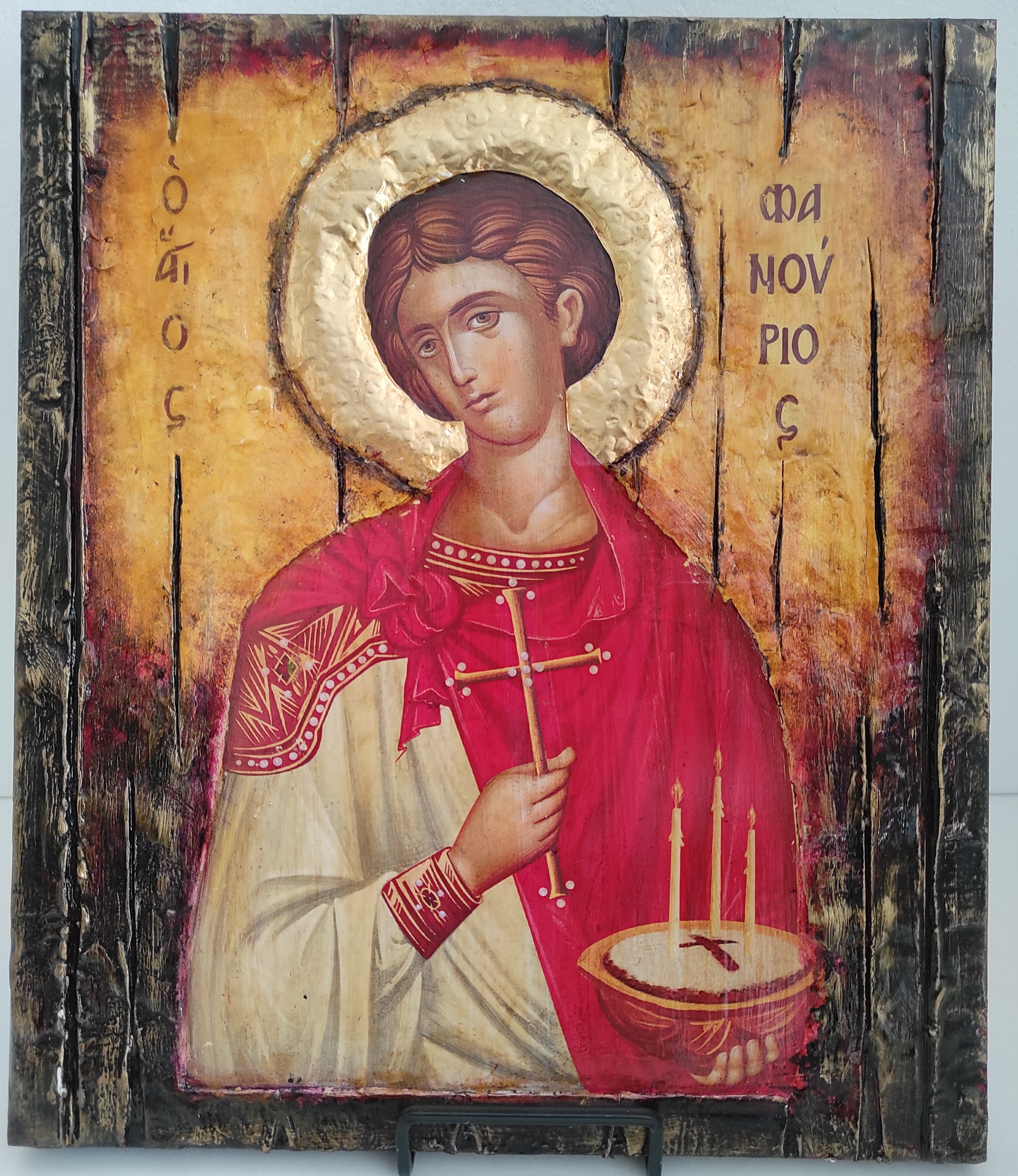 Saint Phanourios Greek Orthodox Icon - Handmade Byzantine Art - Vanas Collection