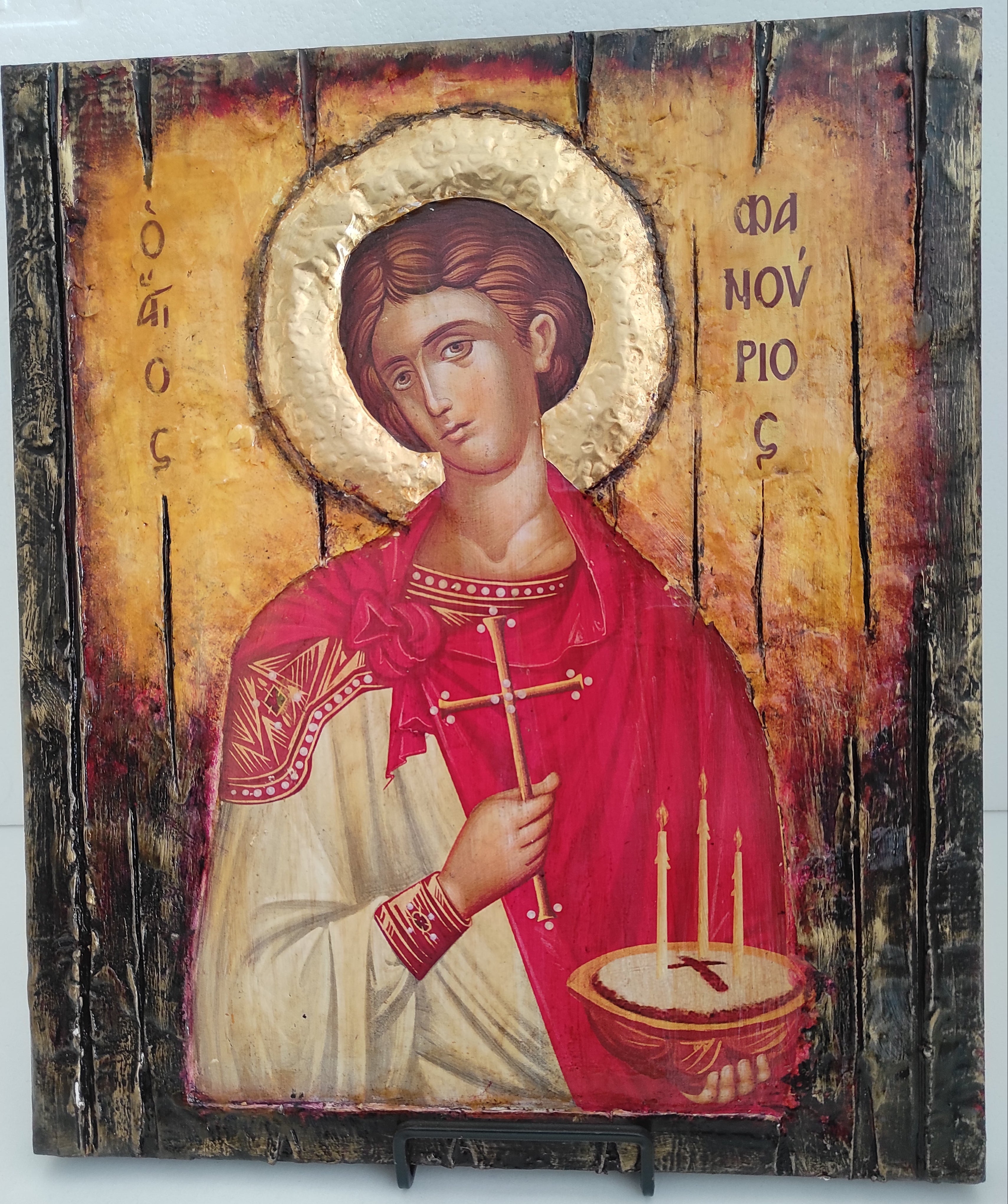 Saint Phanourios Greek Orthodox Icon - Handmade Byzantine Art - Vanas Collection