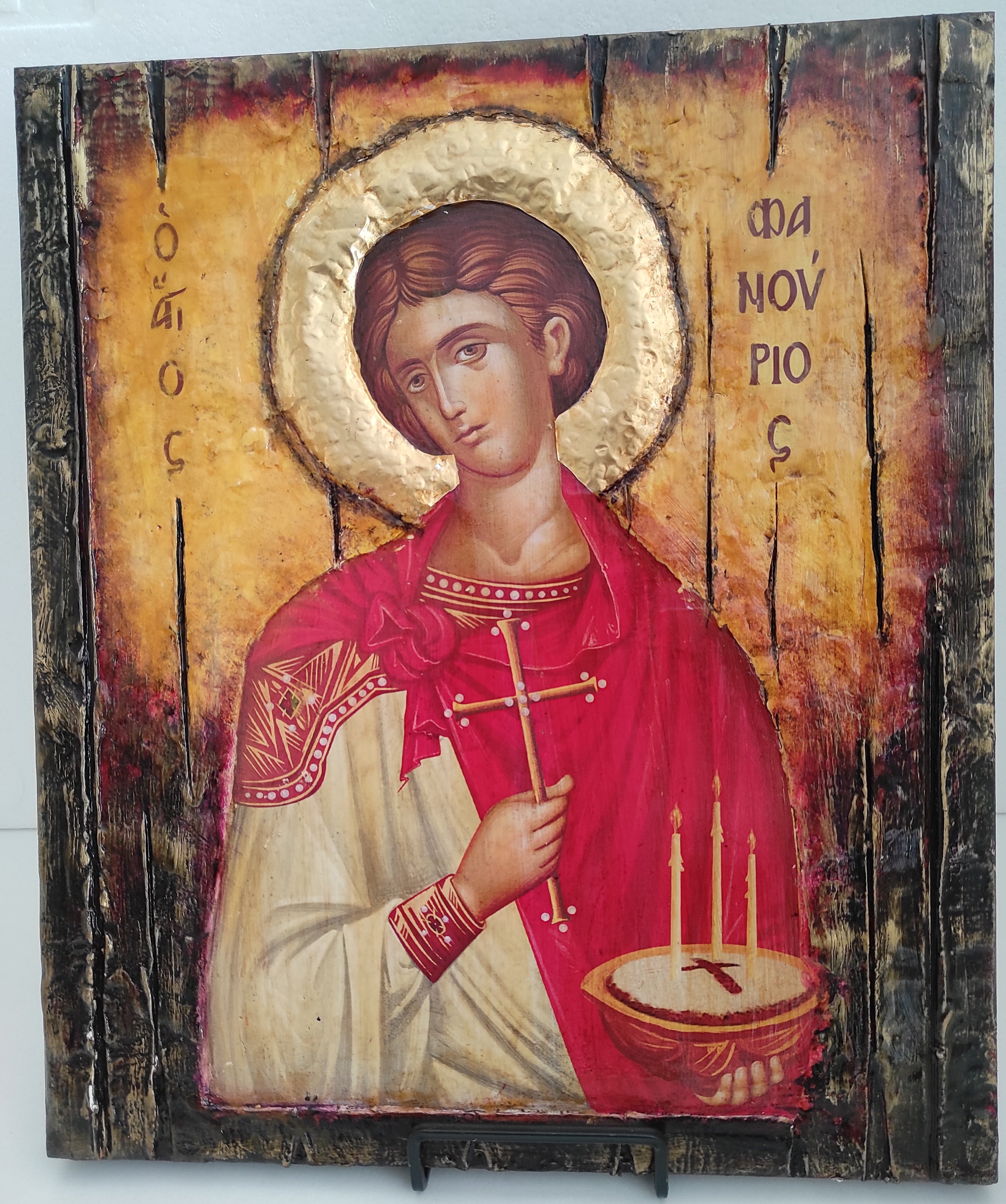 Saint Phanourios Greek Orthodox Icon - Handmade Byzantine Art - Vanas Collection