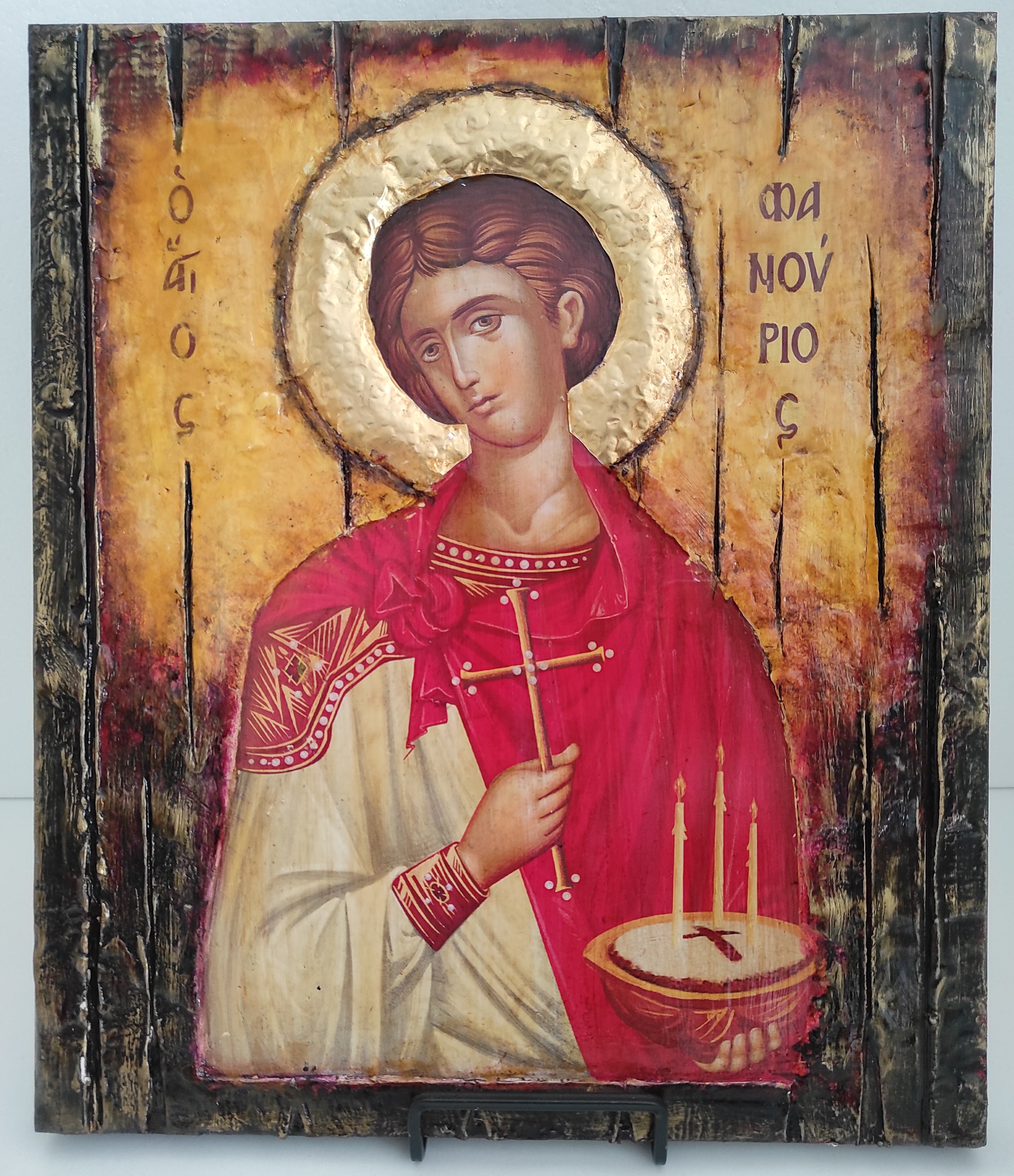 Saint Phanourios Greek Orthodox Icon - Handmade Byzantine Art - Vanas Collection