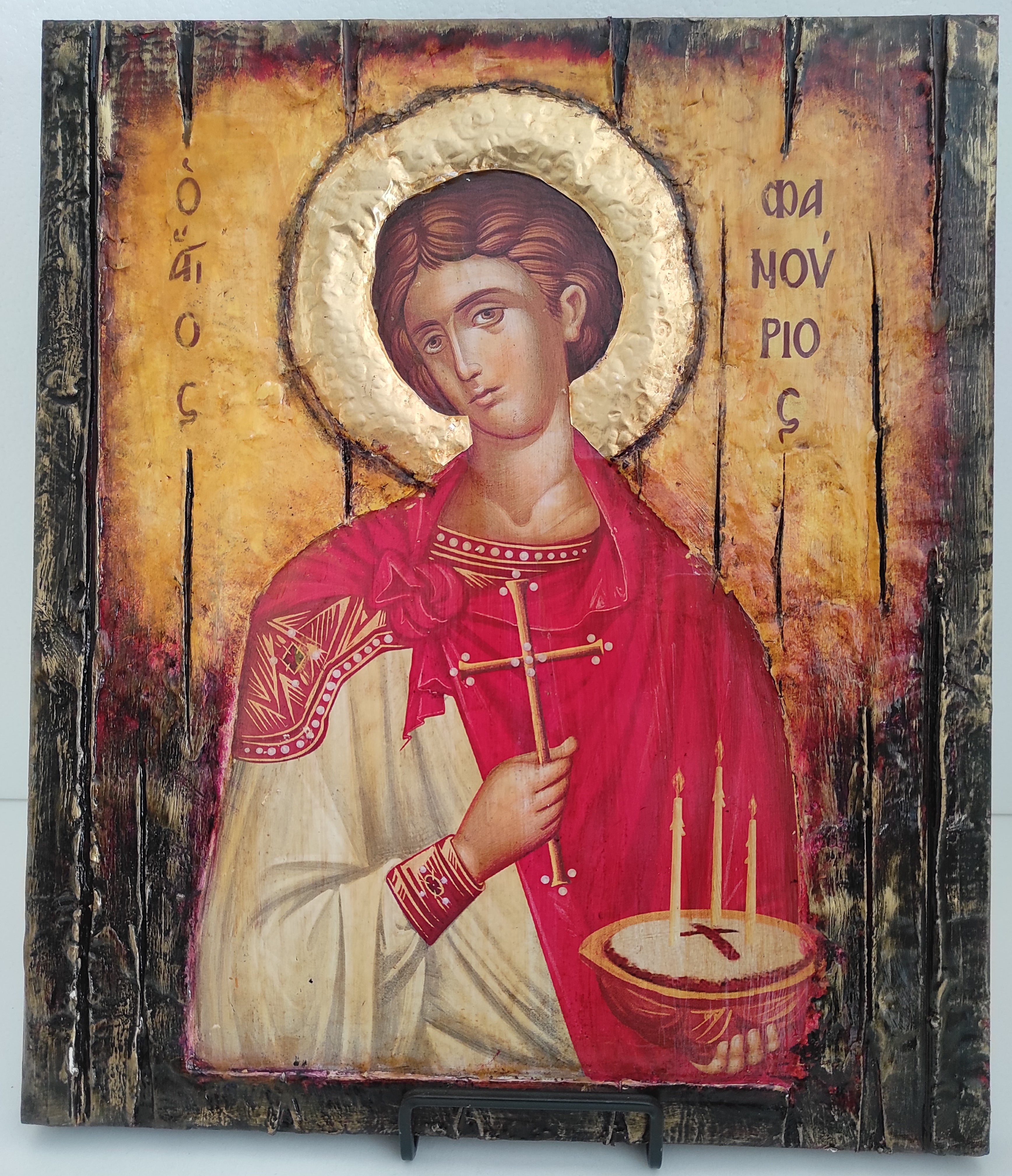 Saint Phanourios Greek Orthodox Icon - Handmade Byzantine Art - Vanas Collection