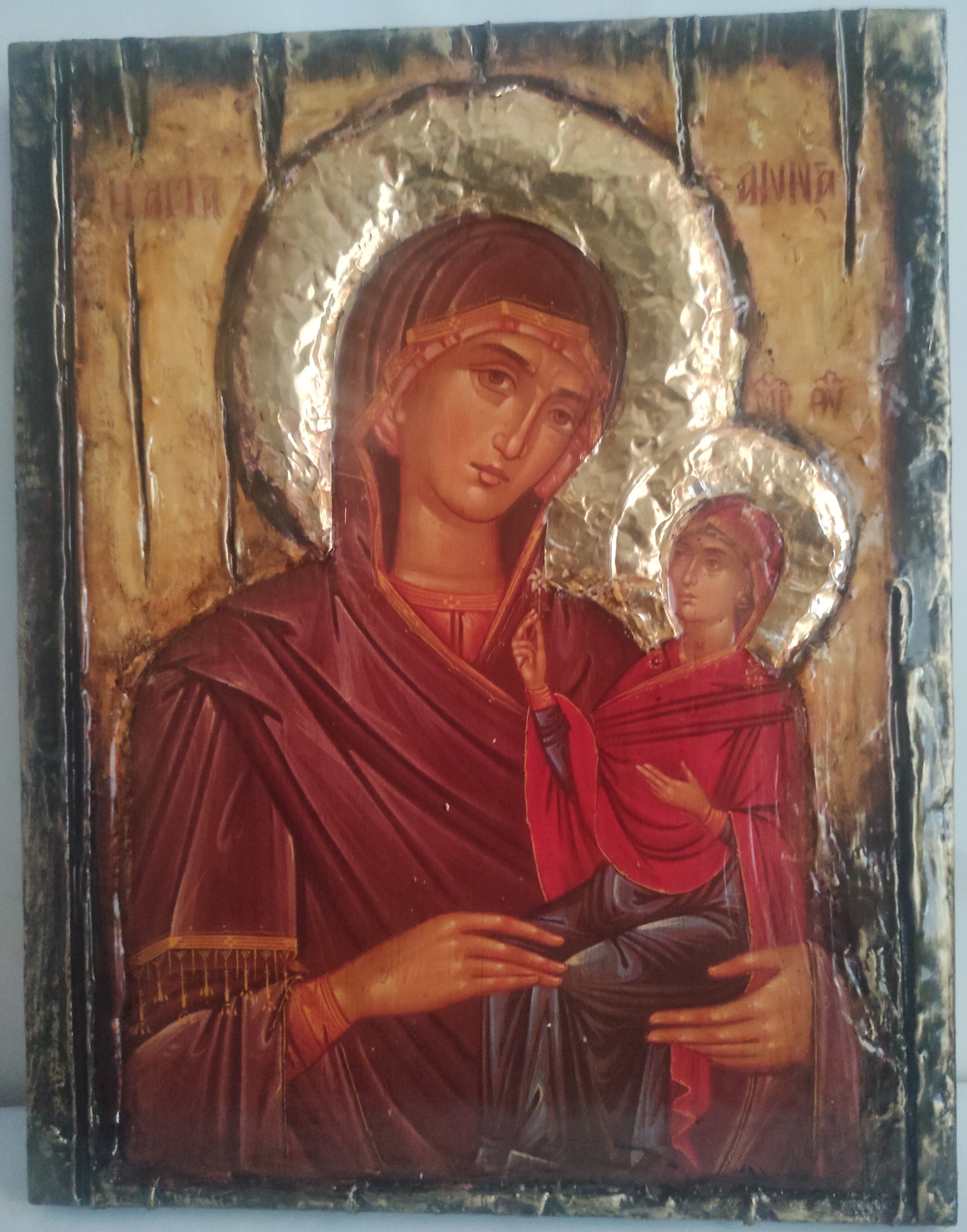 Saint St. Anna with Virgin Mary-Handmade Greek Orthodox Byzantine Icon Antique Style