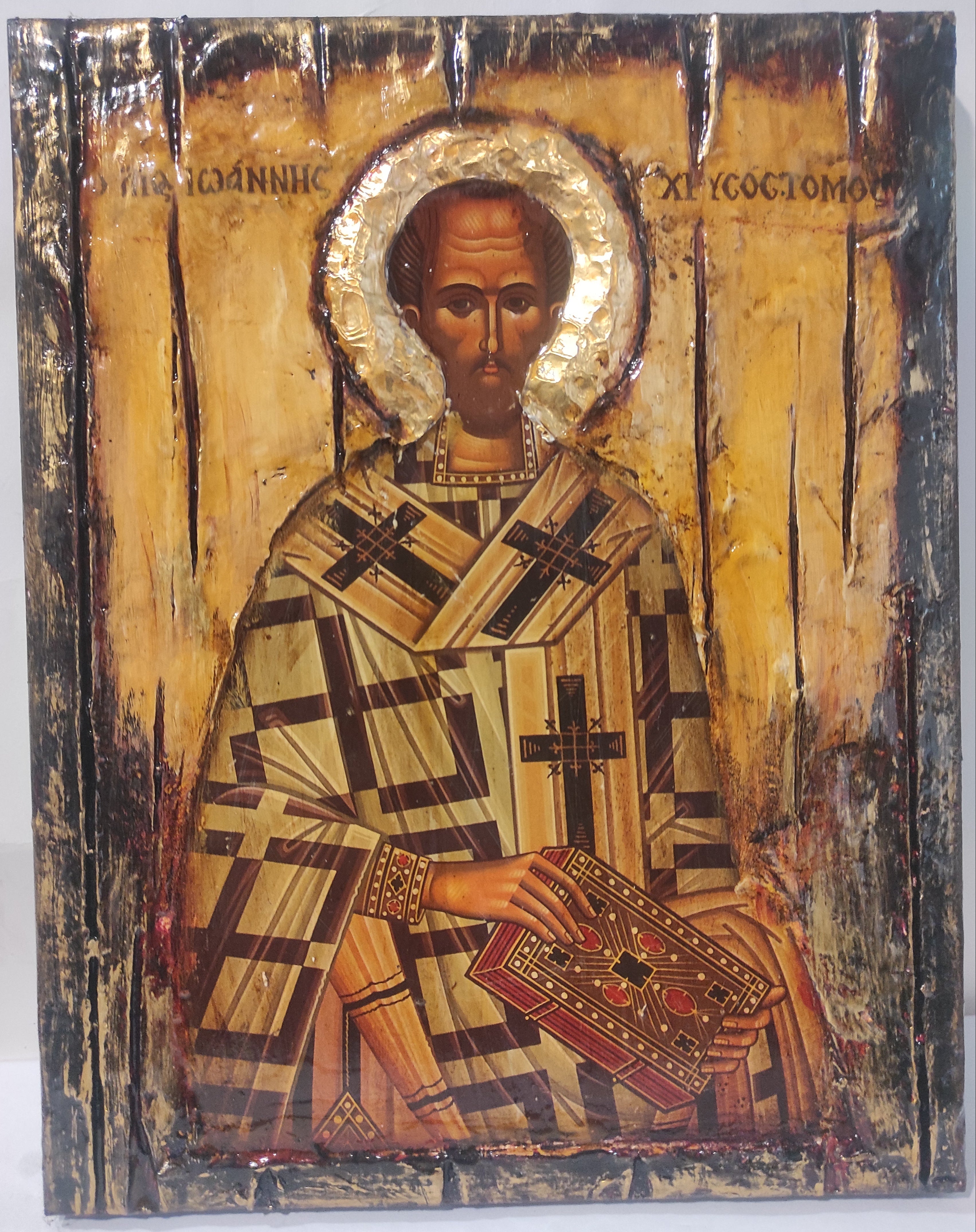 Saint St. John Chrysostom - Greek Russian Orthodox Byzantine Antique Style Icons