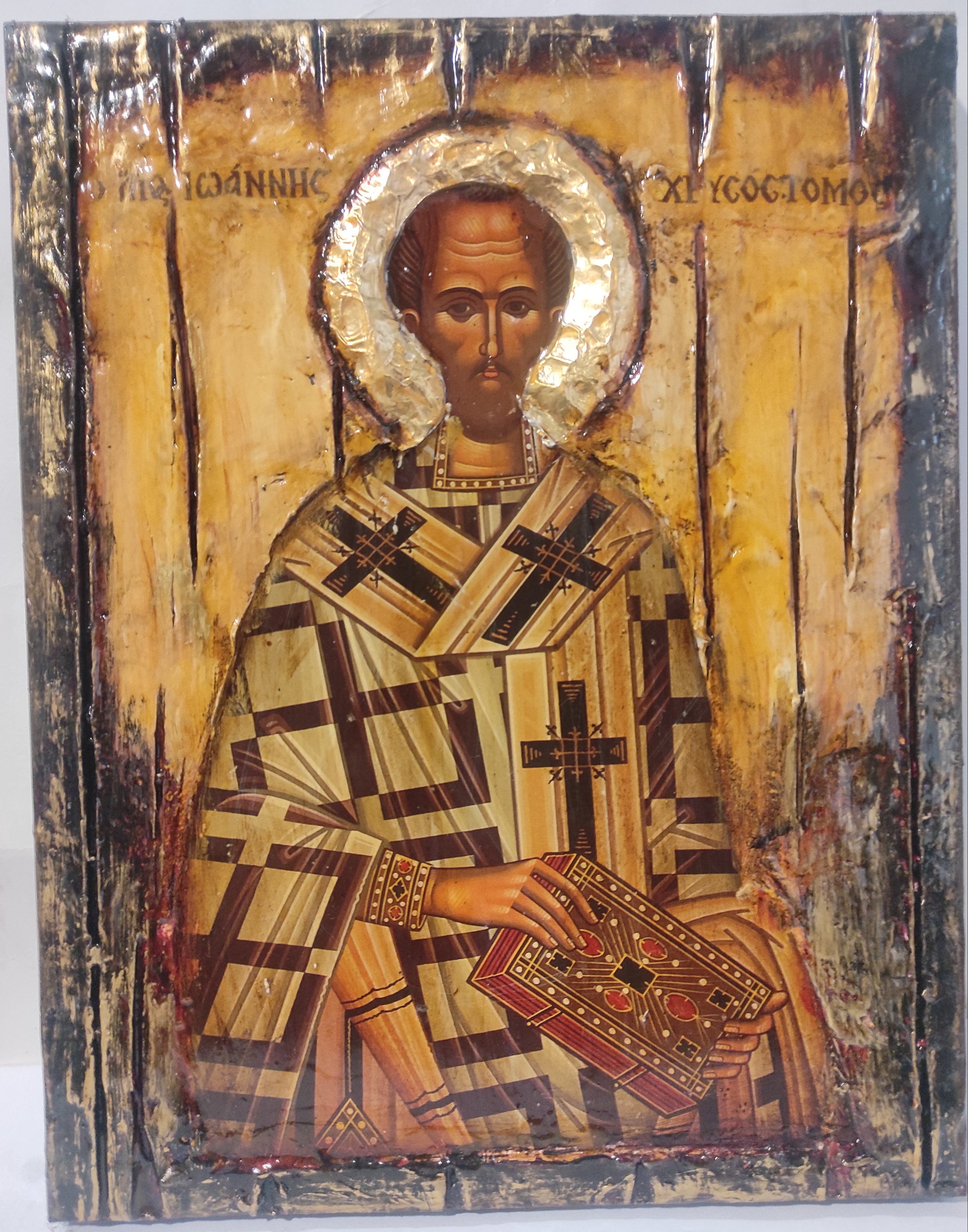 Saint St. John Chrysostom - Greek Russian Orthodox Byzantine Antique Style Icons