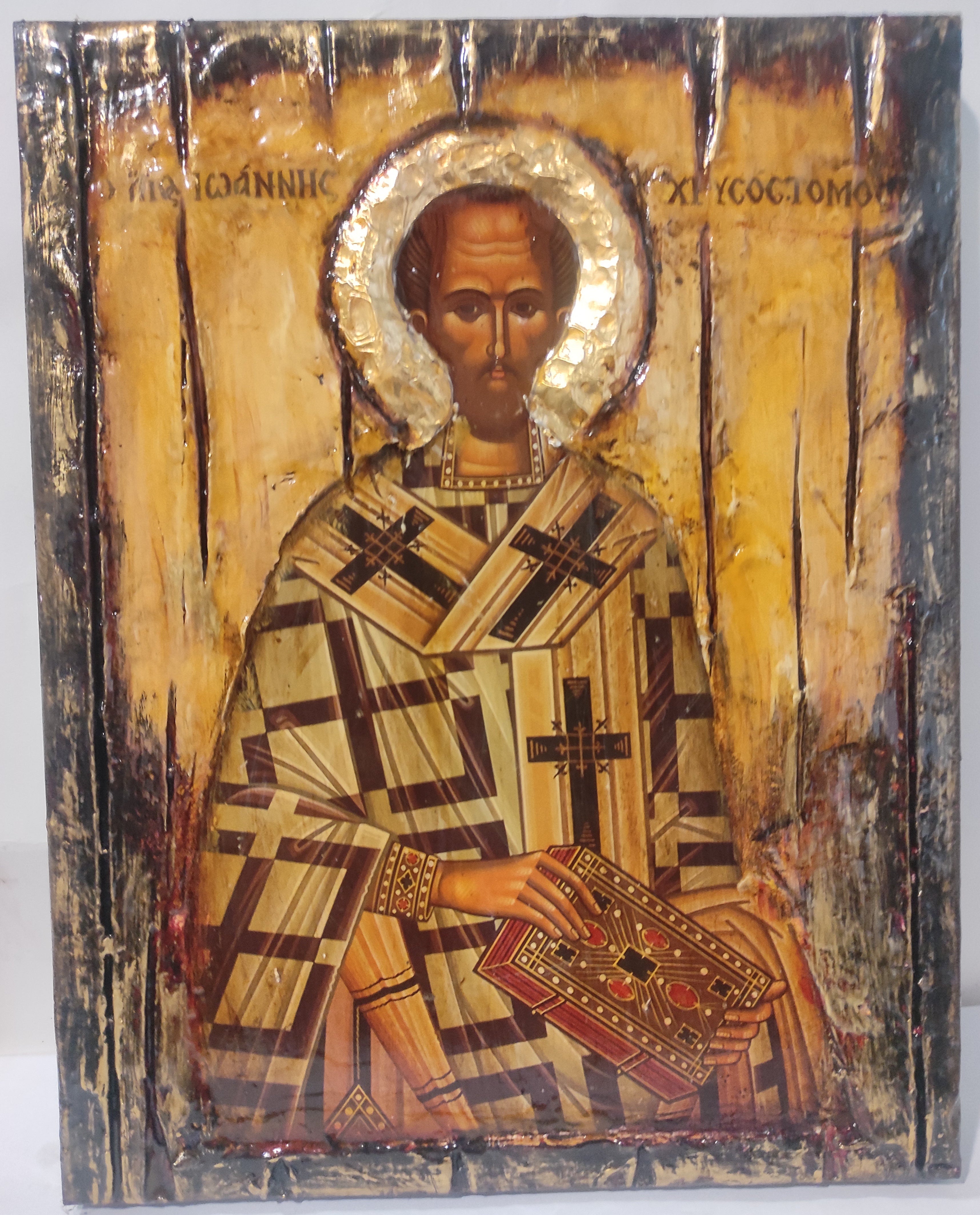 Saint St. John Chrysostom - Greek Russian Orthodox Byzantine Antique Style Icons