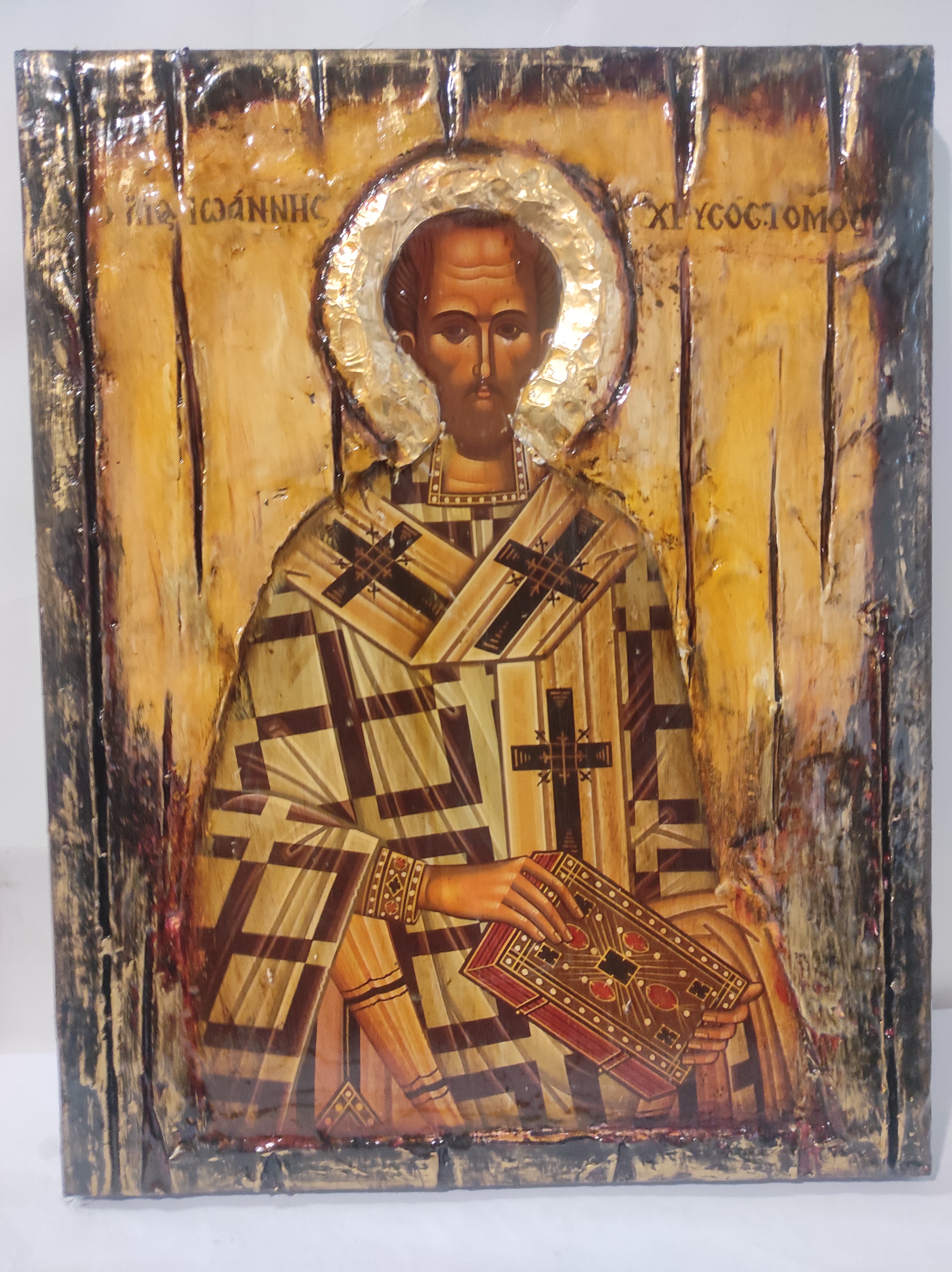 Saint St. John Chrysostom - Greek Russian Orthodox Byzantine Antique Style Icons