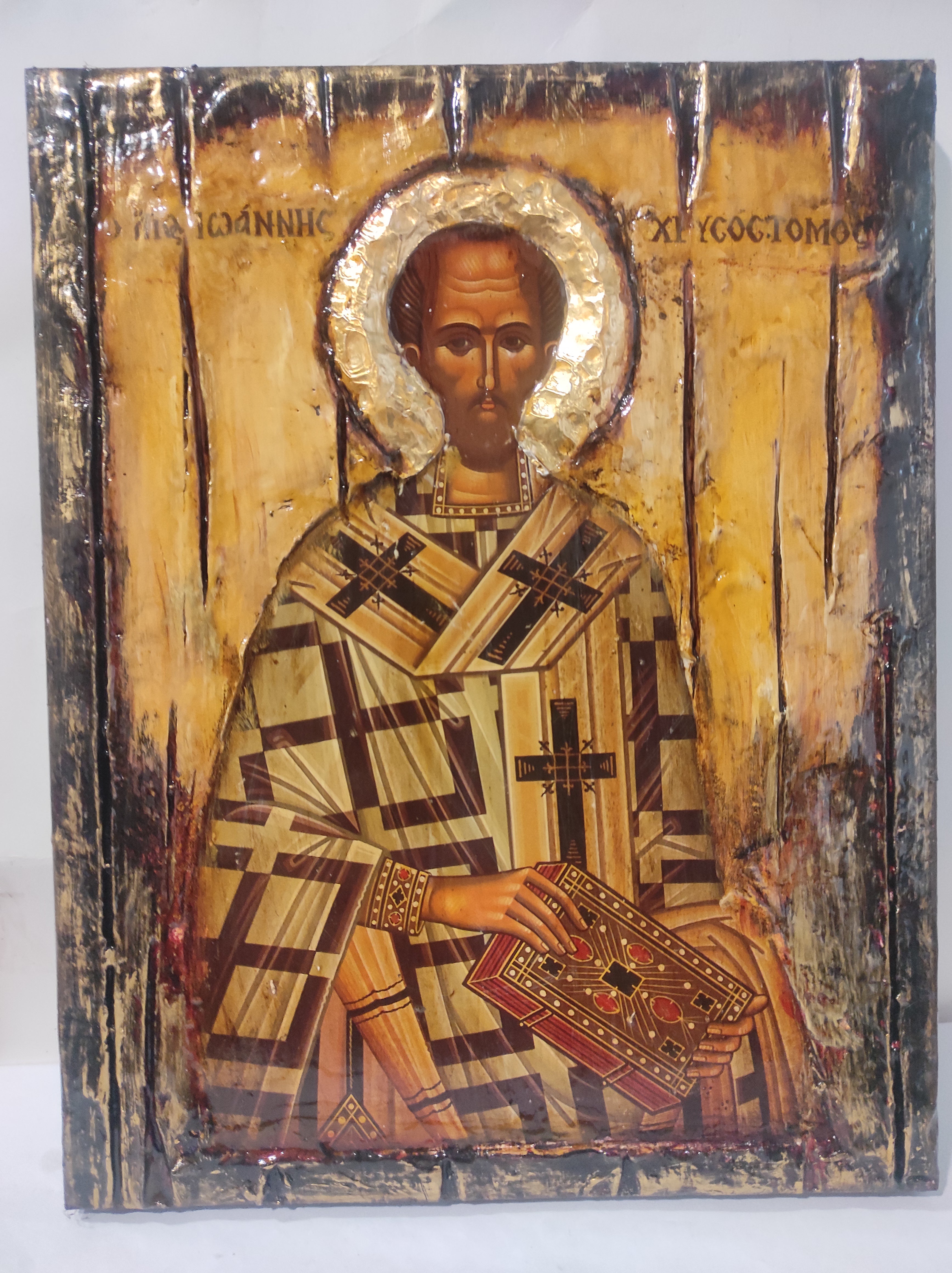 Saint St. John Chrysostom - Greek Russian Orthodox Byzantine Antique Style Icons