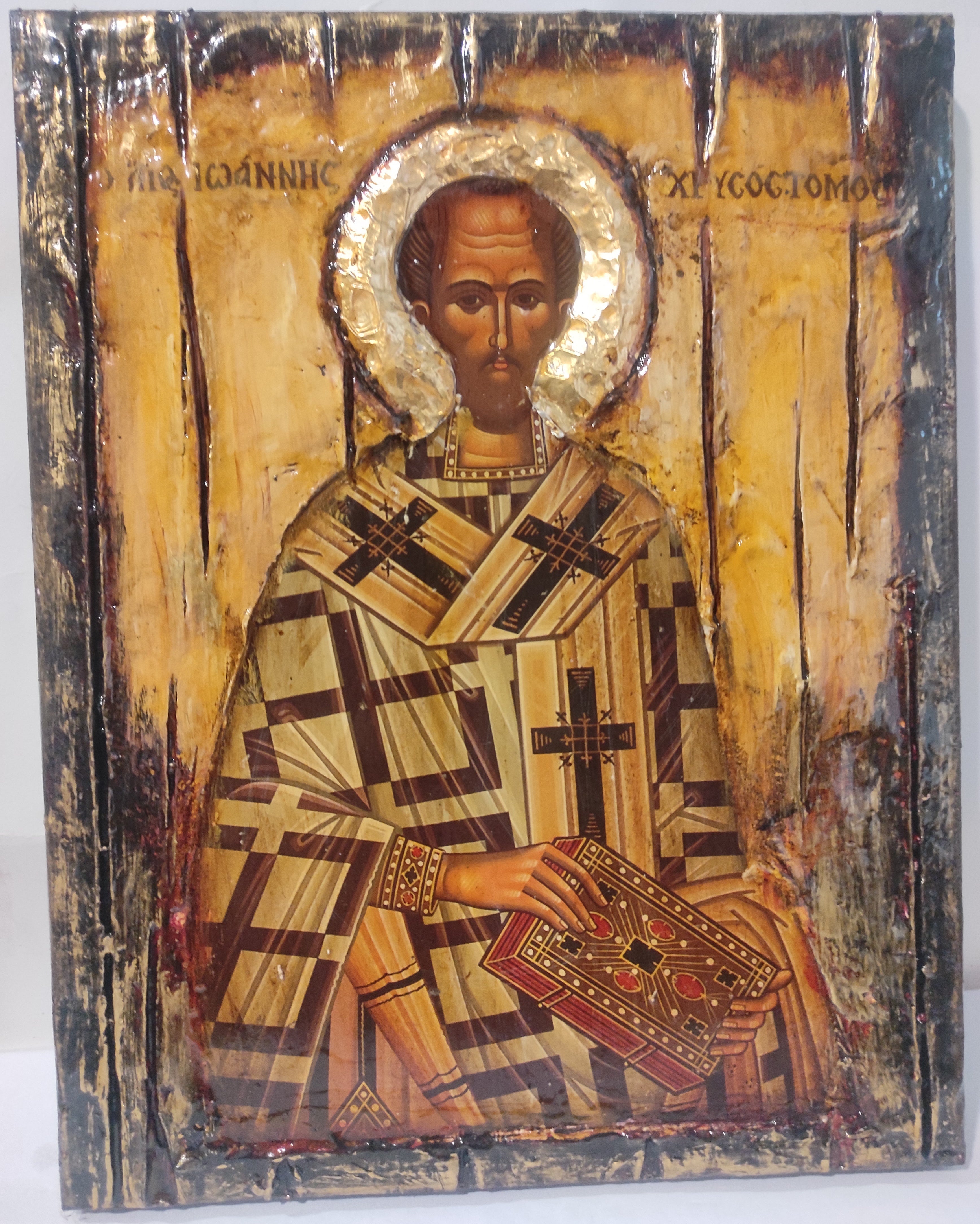 Saint St. John Chrysostom - Greek Russian Orthodox Byzantine Antique Style Icons