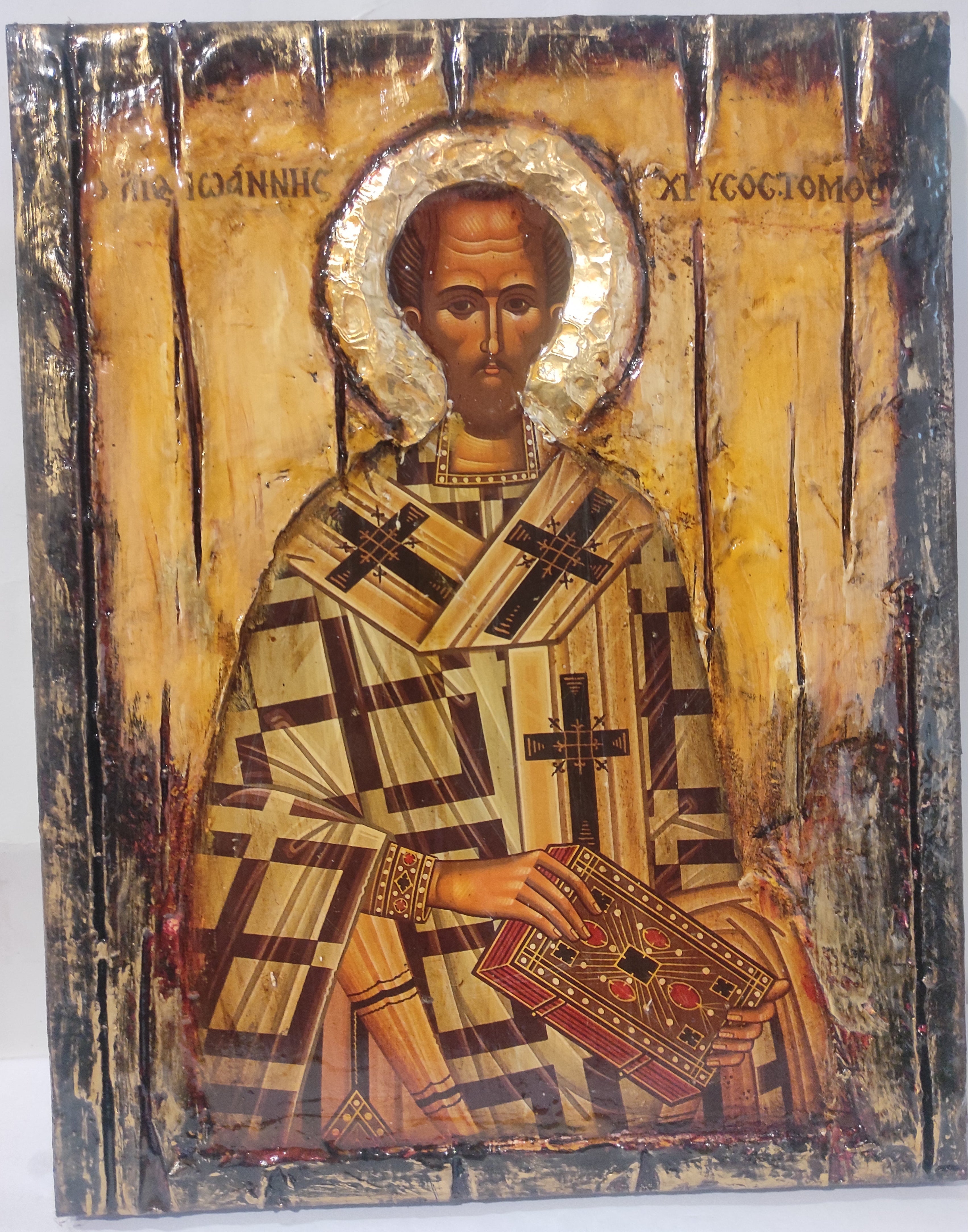 Saint St. John Chrysostom - Greek Russian Orthodox Byzantine Antique Style Icons