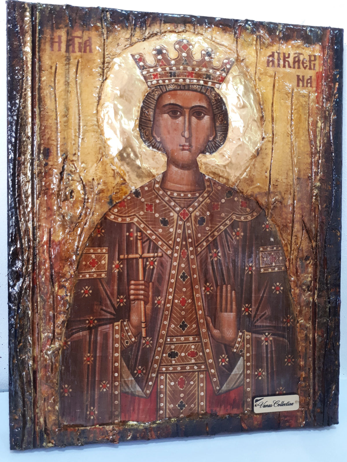Saint Aikaterini Catherine Icon-Greek Orthodox Handmade Byzantine Holy Icons