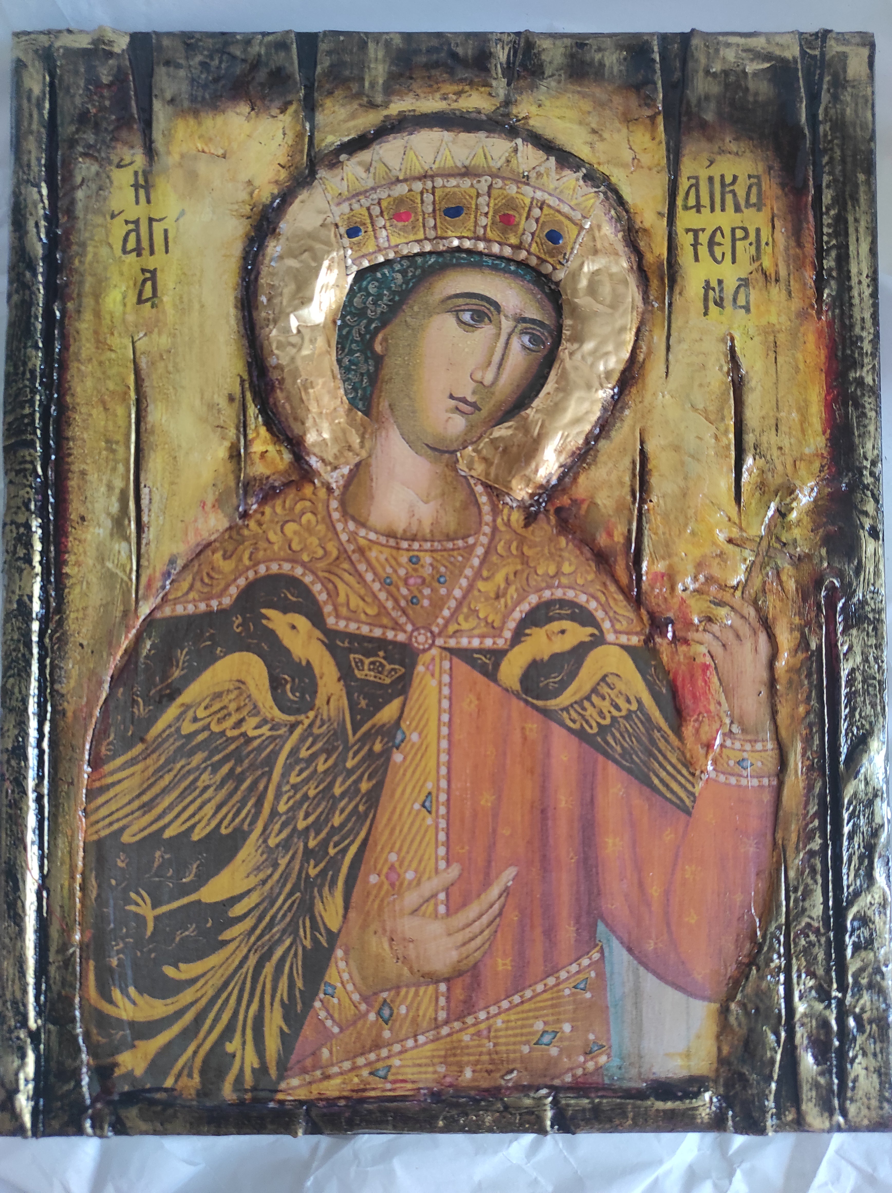 Saint St Aikaterini Catherine Icon-Greek Orthodox Handmade Icons-Christian Spiritual