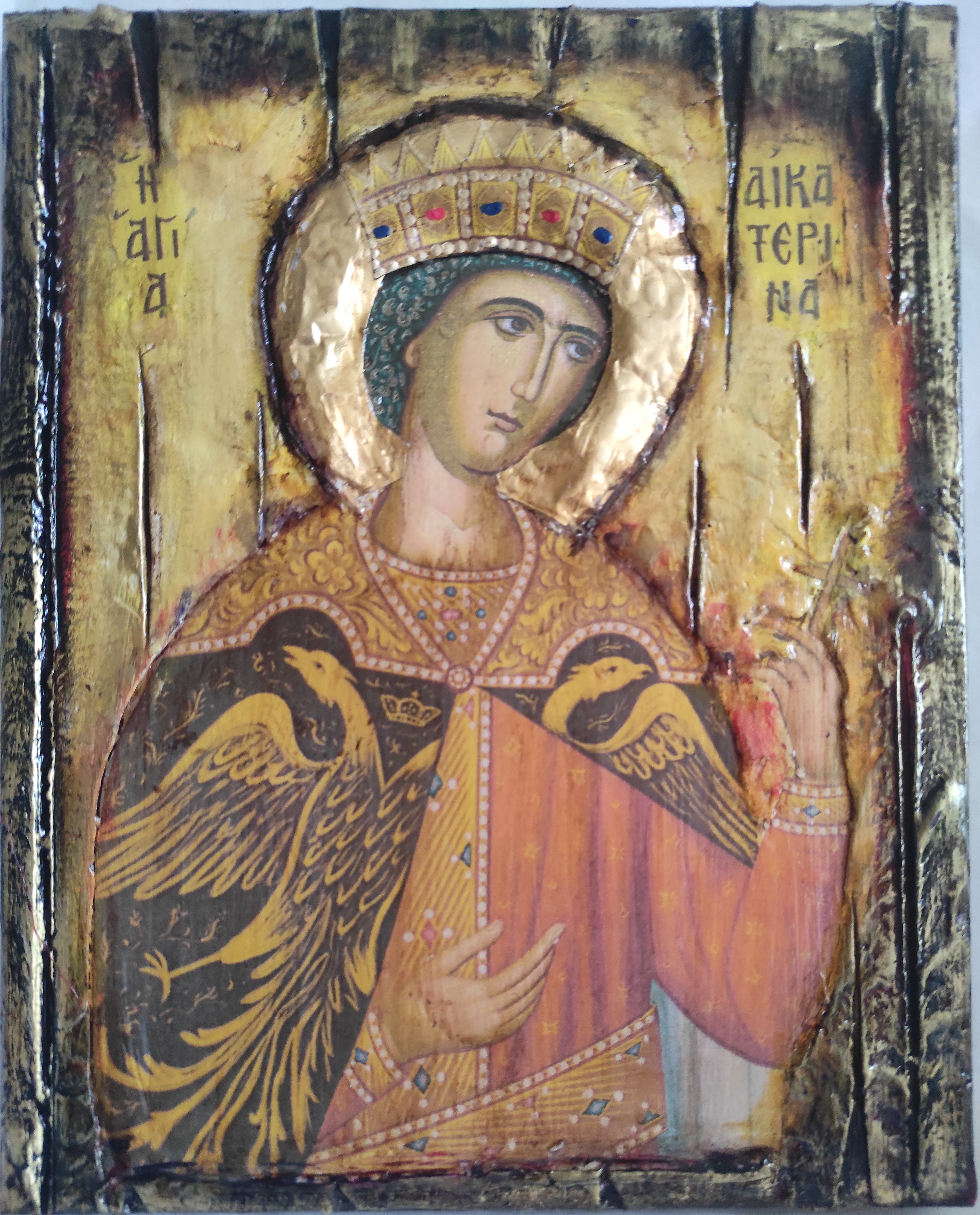 Saint St Aikaterini Catherine Icon-Greek Orthodox Handmade Icons-Christian Spiritual