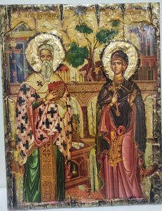 Saints Cyprian, Hieromartyr, Bishop of Carthago and Justina, Virgin-Martyr, of Nicomedia, Full Body Icon-Greek Byzantine Icons