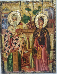 Saints Cyprian, Hieromartyr, Bishop of Carthago and Justina, Virgin-Martyr, of Nicomedia, Full Body Icon-Greek Byzantine Icons