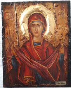 Panagia Virgin Mary Theoskepasti Greek Handmade Orthodox Byzantine Russian Icons