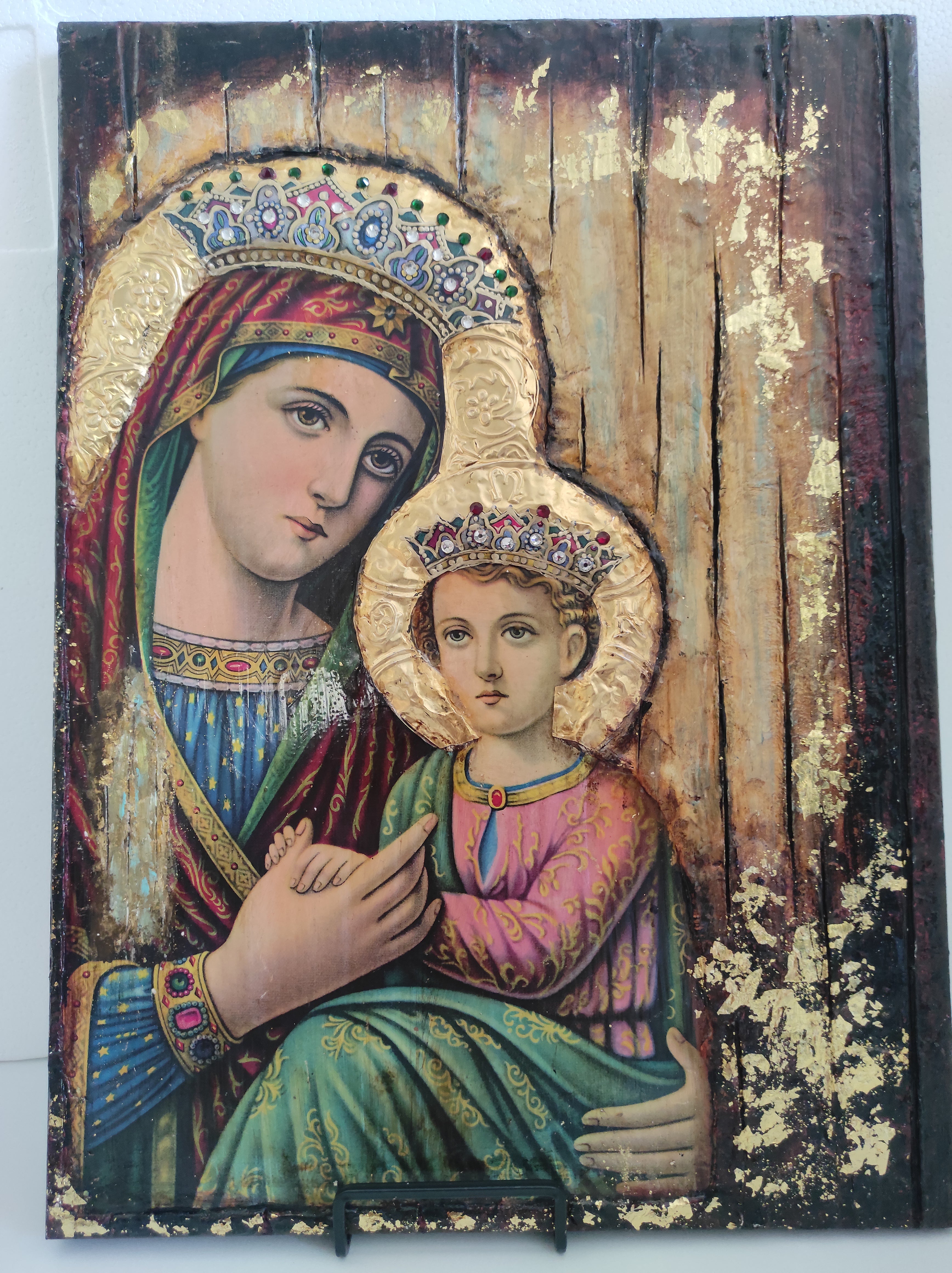 Virgin Mary of Angels and Child Jesus Christ Greek Orthodox Antique Style Large Icons