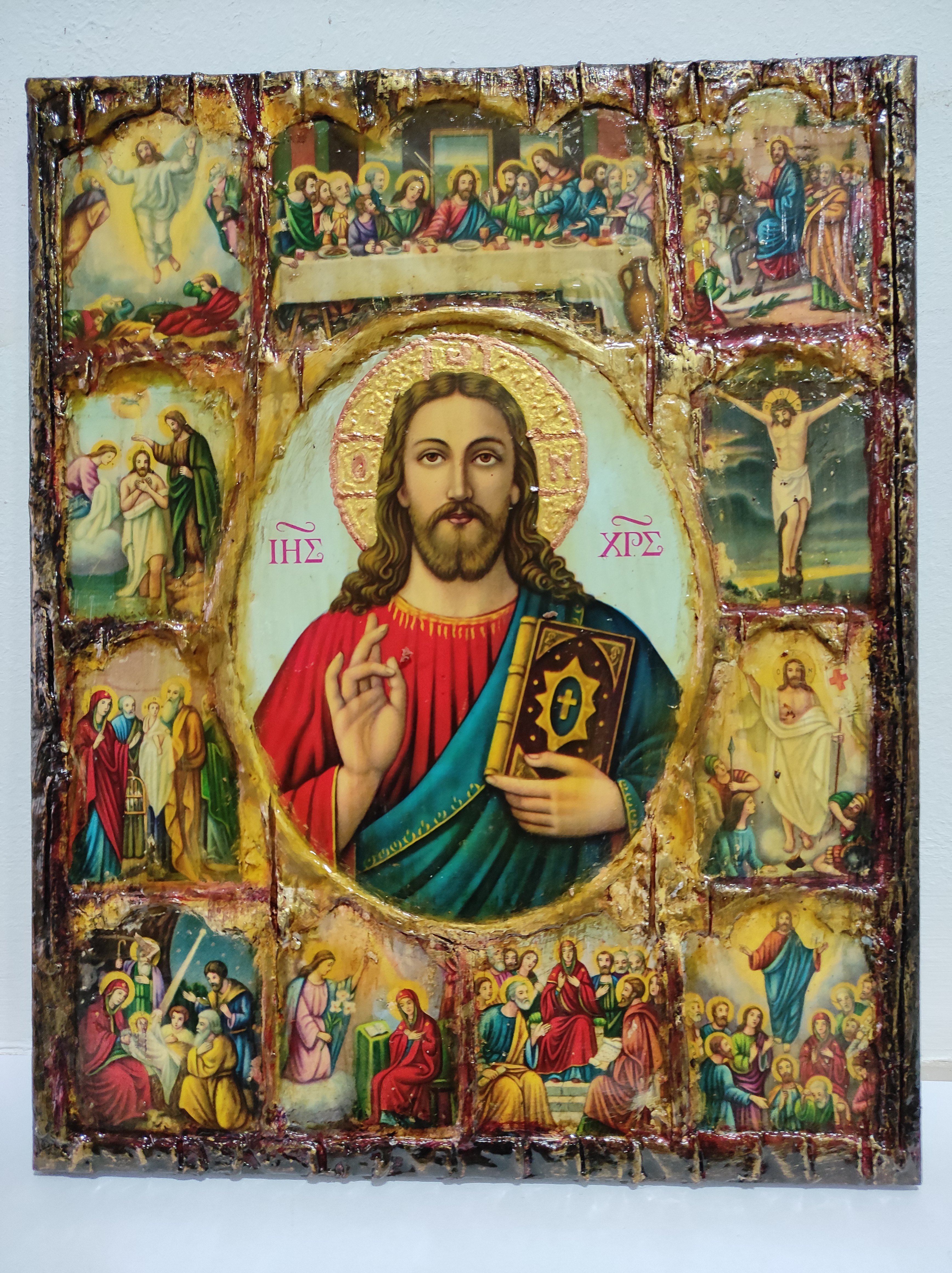 The Life of Jesus Christ Icon- Greek Russian Orthodox Russian Icons - Vanas Collection