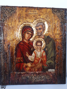 The Holy Family - Virgin and Child with Saint Joseph the Betrothed- Byzantine Icon - Vanas Collection
