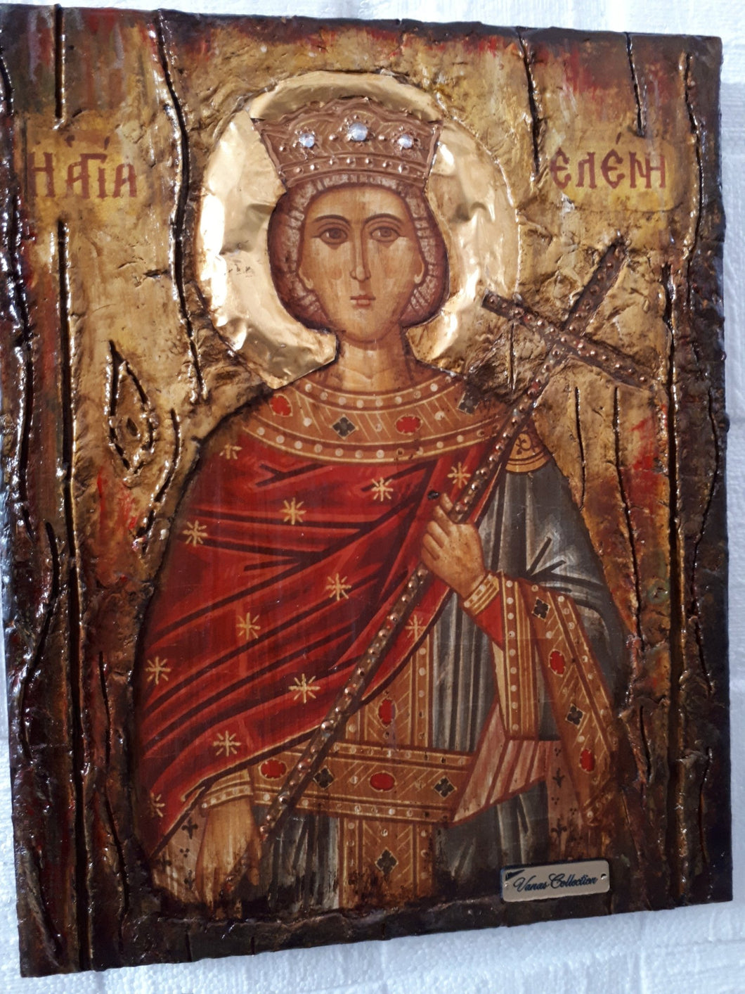 Antique Style Saint Helen Icon-Handmade Greek Orthodox Byzantine Christian Icon - Vanas Collection