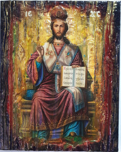Christ Blessing, King of Kings and Great High Priest-Greek Byzantine on Throne Icon - Vanas Collection