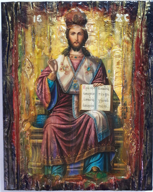 Christ Blessing, King of Kings and Great High Priest-Greek Byzantine on Throne Icon - Vanas Collection