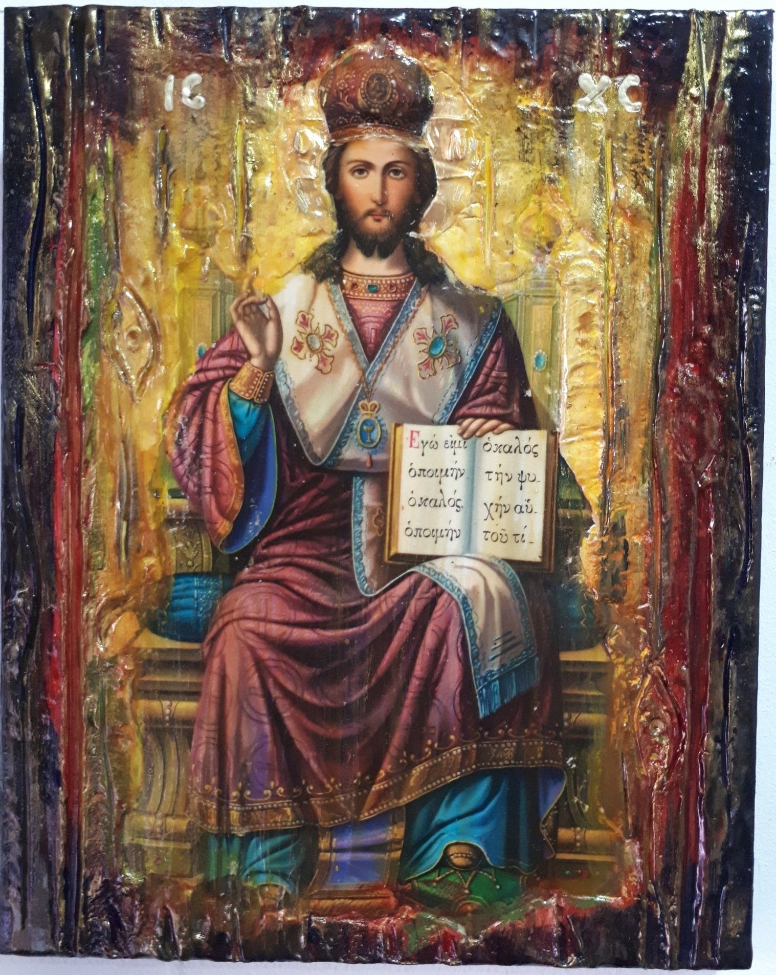 Christ Blessing, King of Kings and Great High Priest-Greek Byzantine on Throne Icon - Vanas Collection