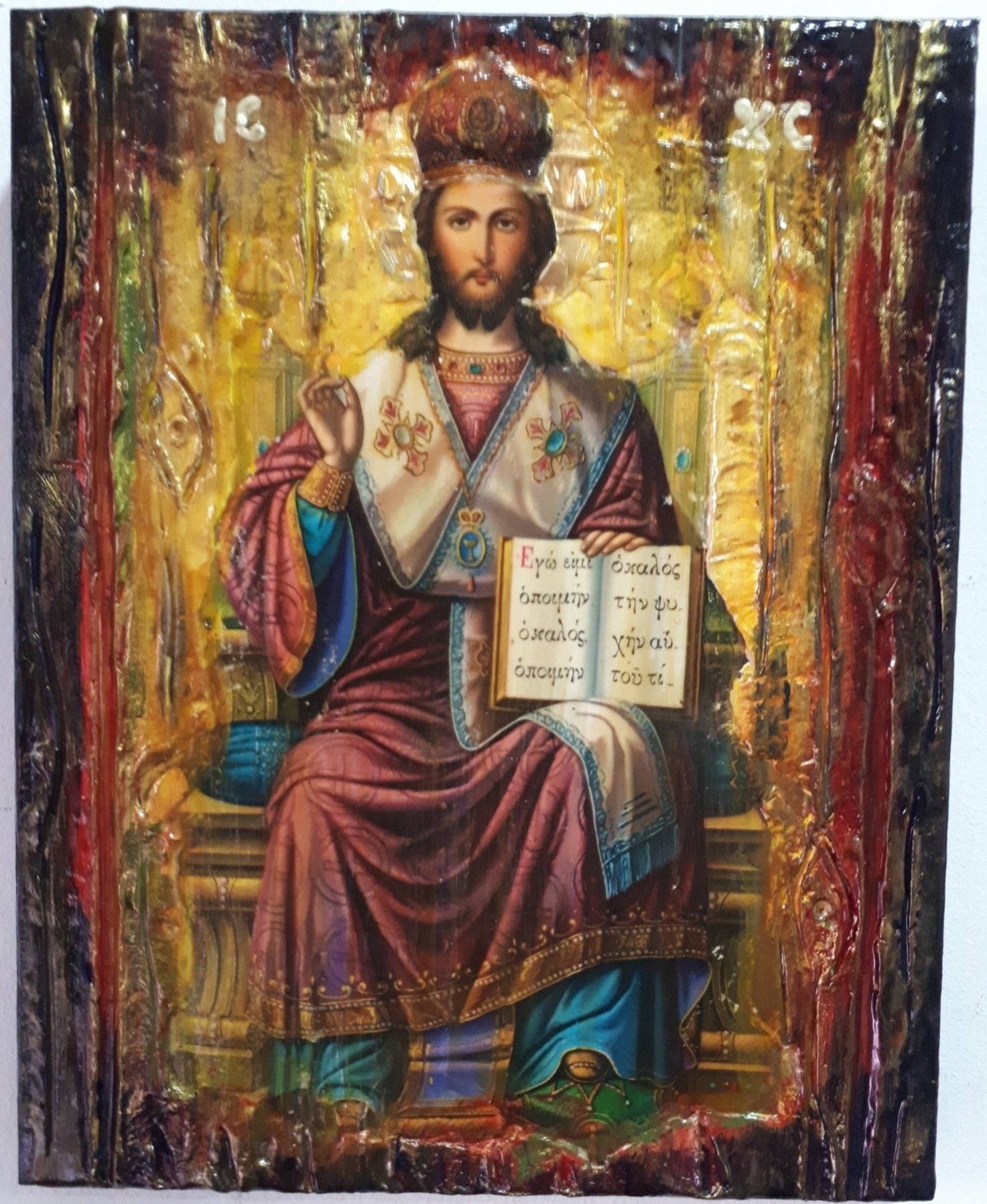 Christ Blessing, King of Kings and Great High Priest-Greek Byzantine on Throne Icon - Vanas Collection