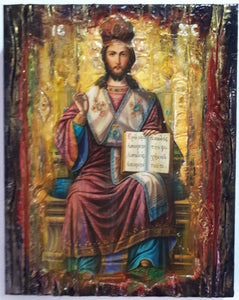 Christ Blessing, King of Kings and Great High Priest-Greek Byzantine on Throne Icon - Vanas Collection