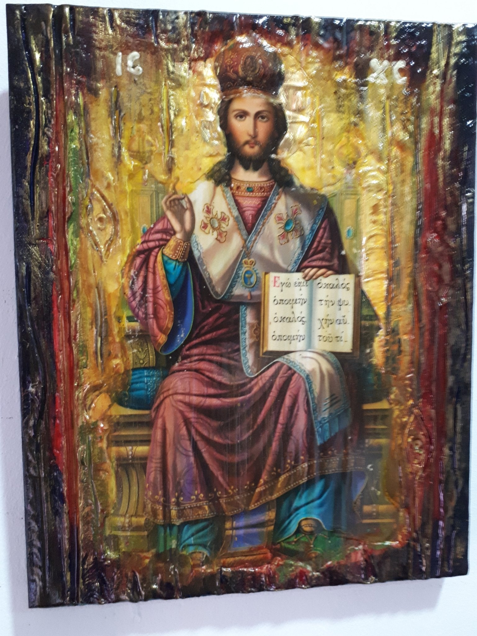 Christ Blessing, King of Kings and Great High Priest-Greek Byzantine on Throne Icon - Vanas Collection
