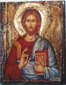 Handmade Jesus Christ Pantocrator - Christianity Orthodox Byzantine Greek Icons - Vanas Collection